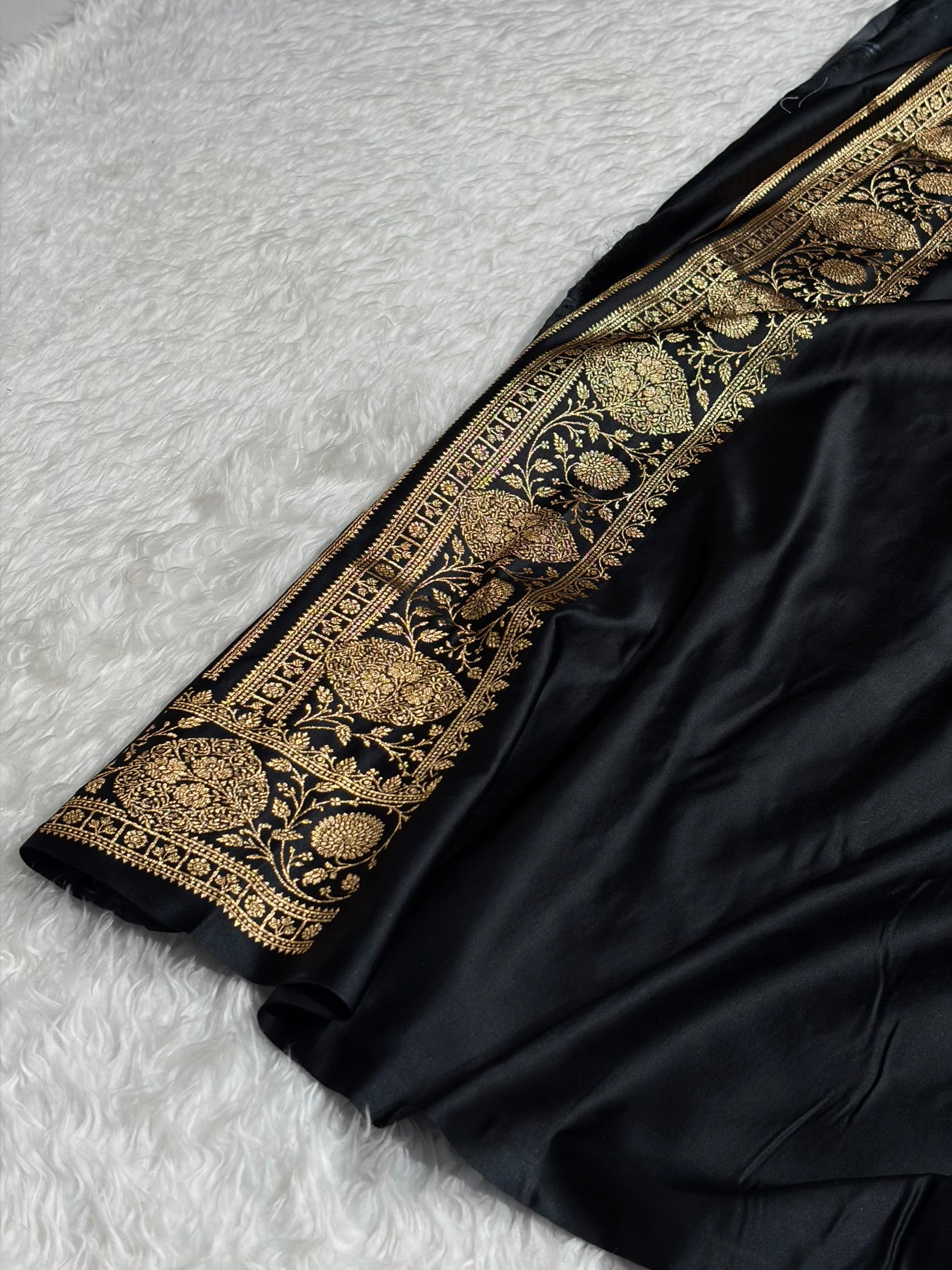 Banarasi Satin Katan Saree With Boota in Black Shades SK117