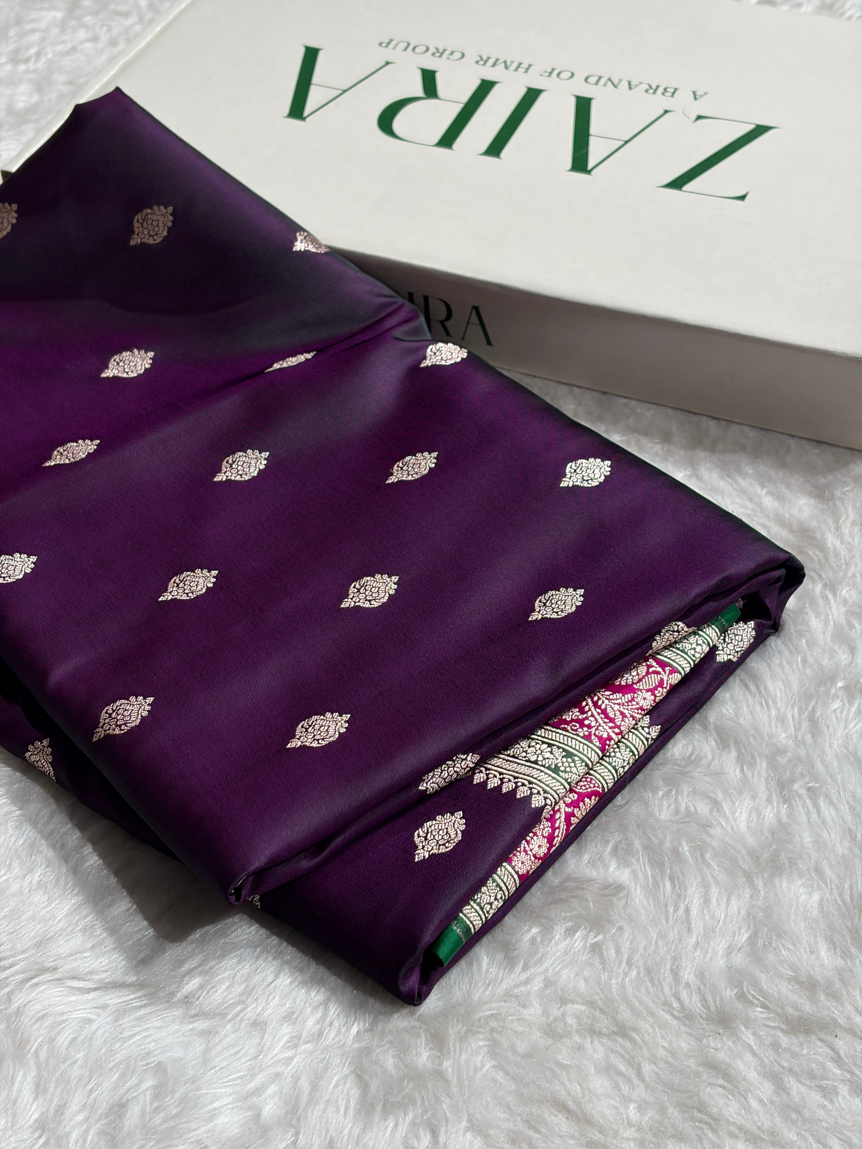 Banarasi Cross Wine With Contrast Rani Floral Border Mashru Silk Saree MSM-101