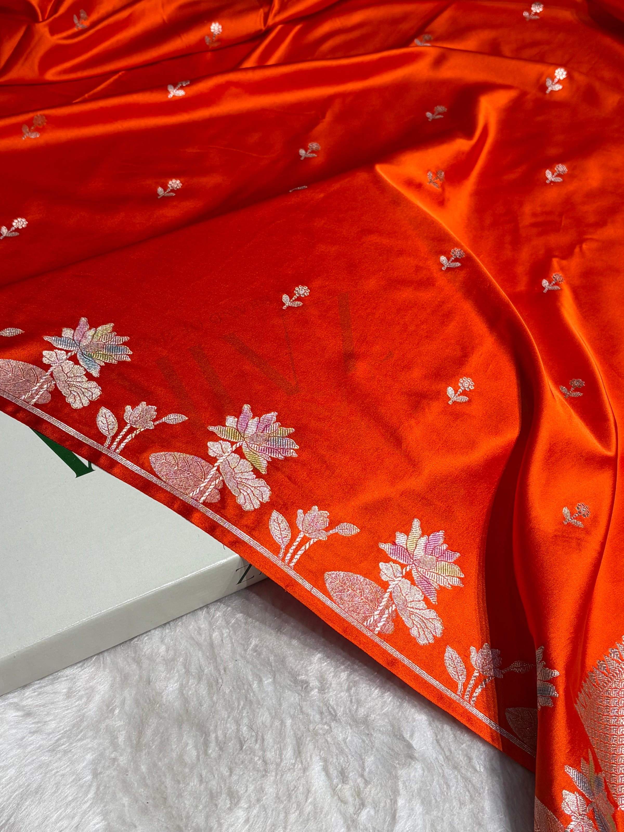 Orange Floral Border With Banarasi Minakari Booti Mashru Silk Saree MS54