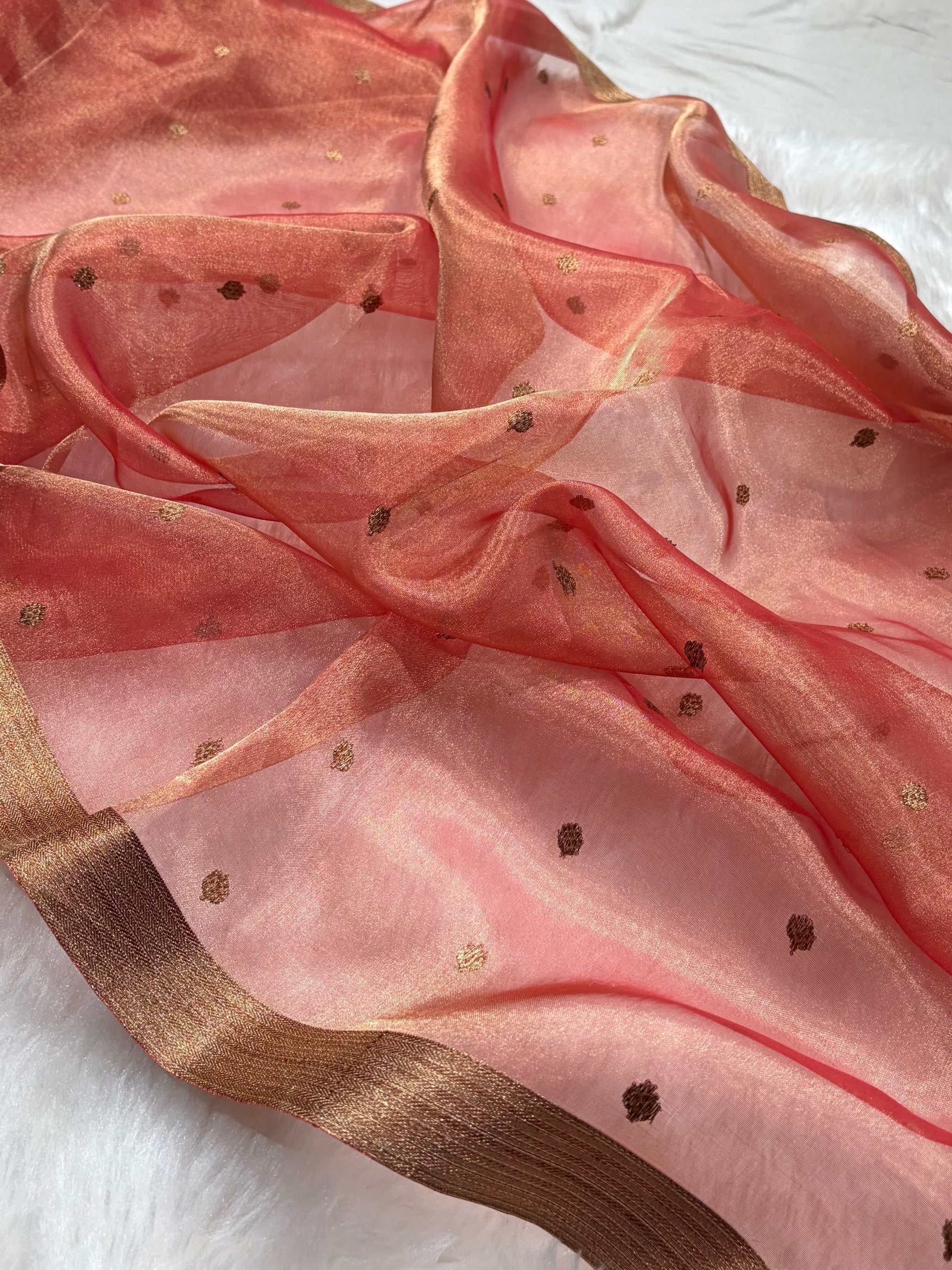 Peach Bananasi Floral Shades Pure Tissue Silk Saree PT-44