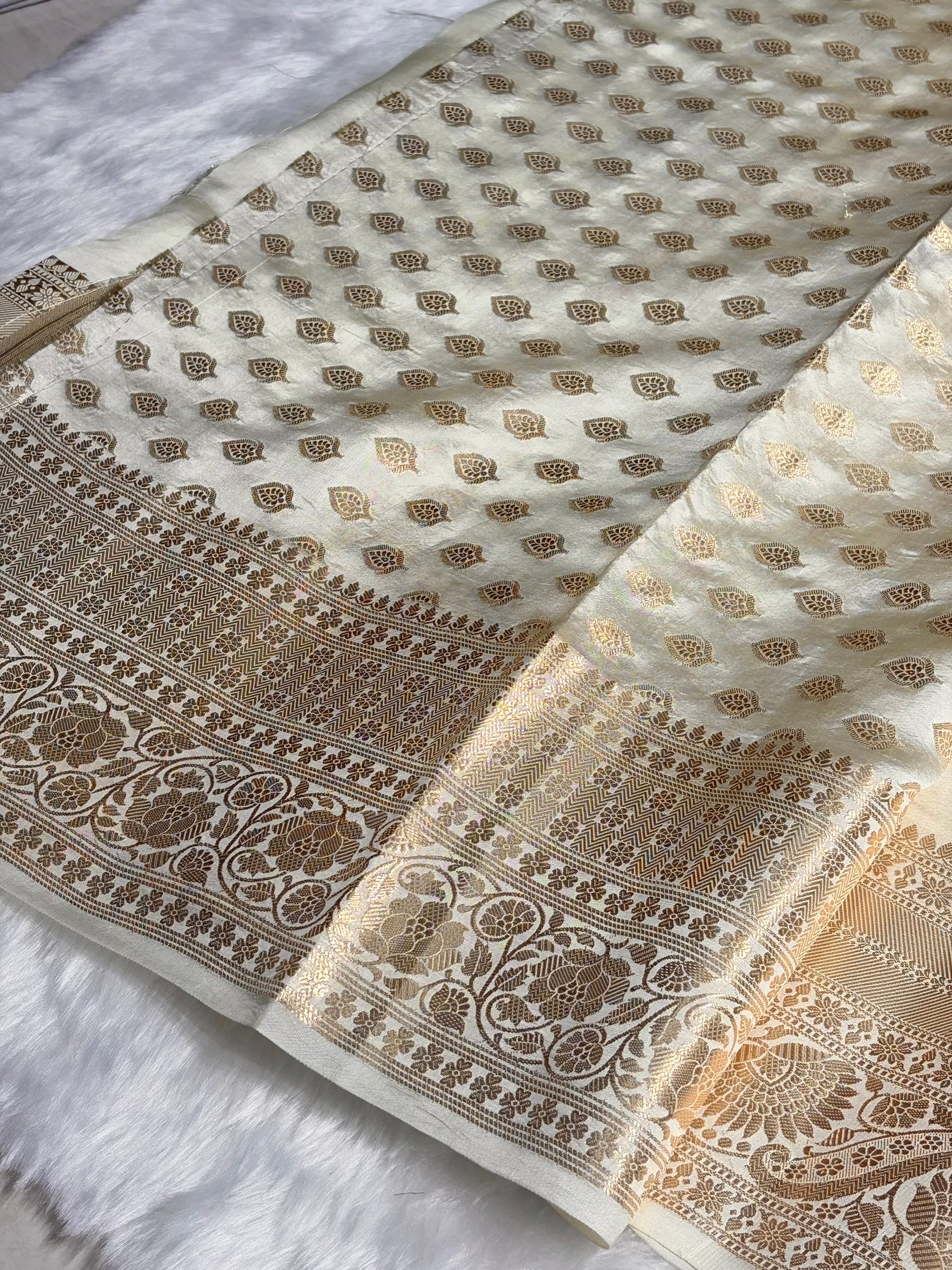 Cream Shades Pure Raw Mango Silk Saree RM-02