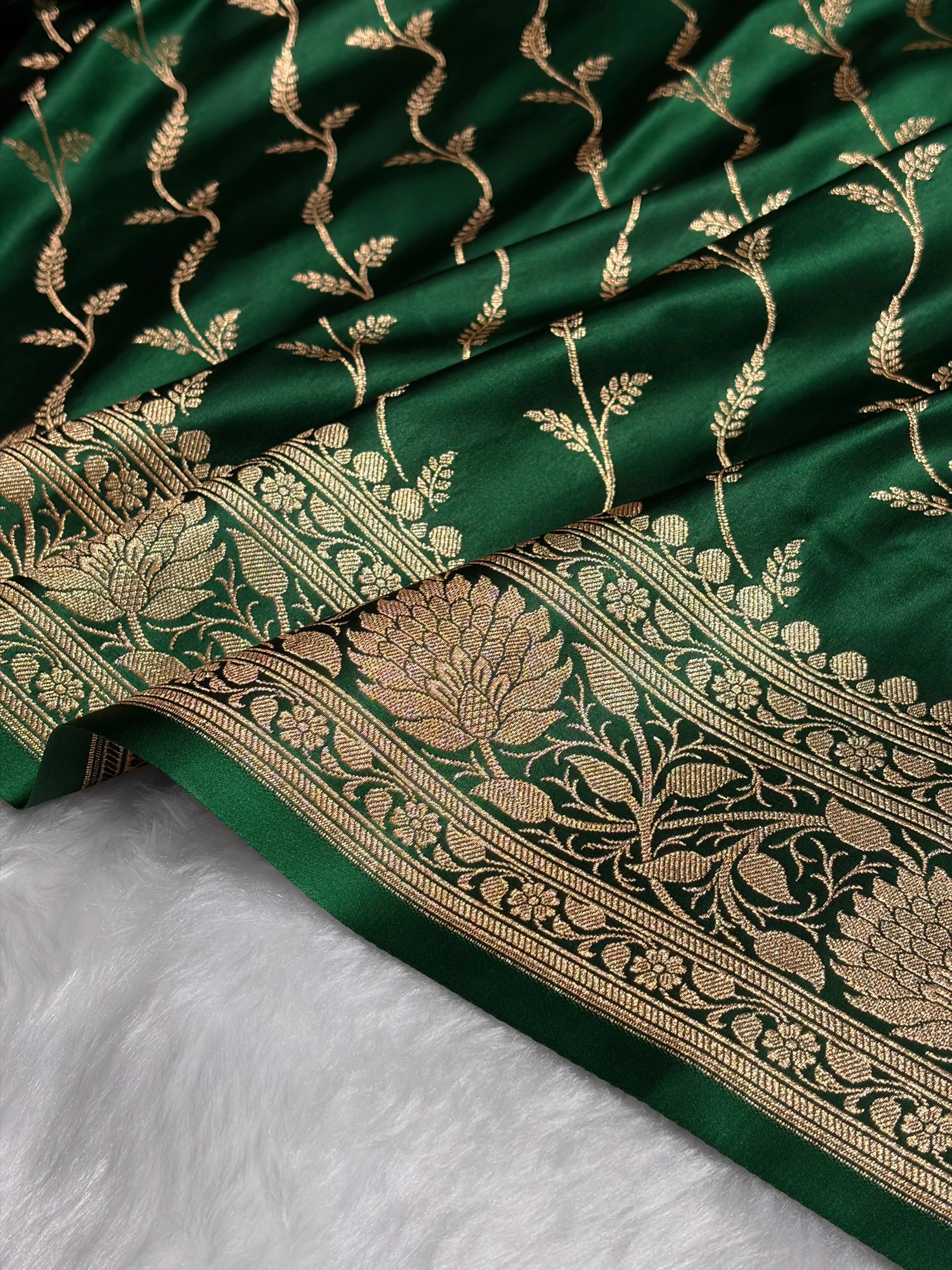 Bottle Green Pattern Satin Katan Silk saree SK37