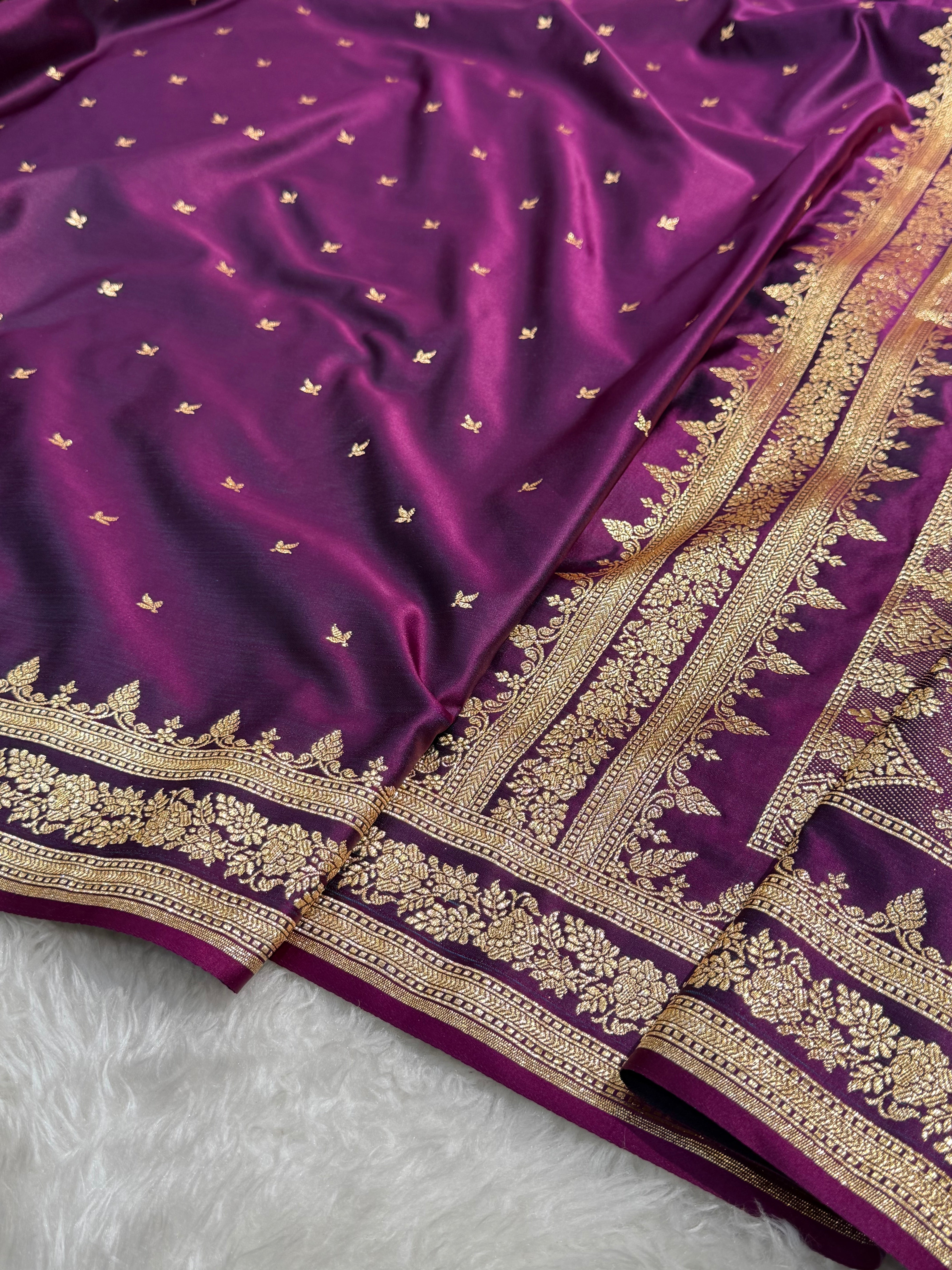 Premium Wine Banarasi Booti Katan Silk Saree