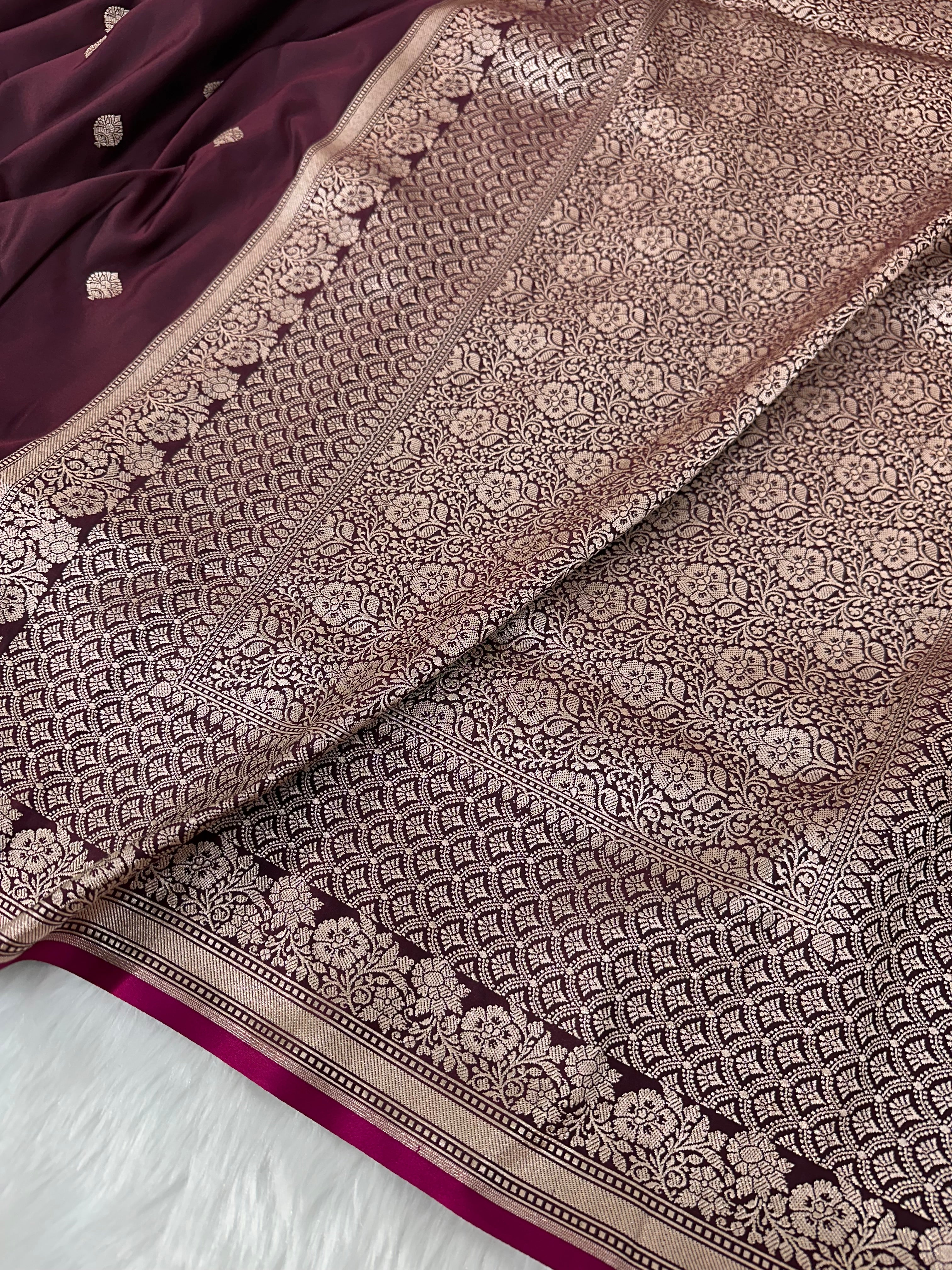 Chocolate Shades Floral Boota Mashru Silk Saree