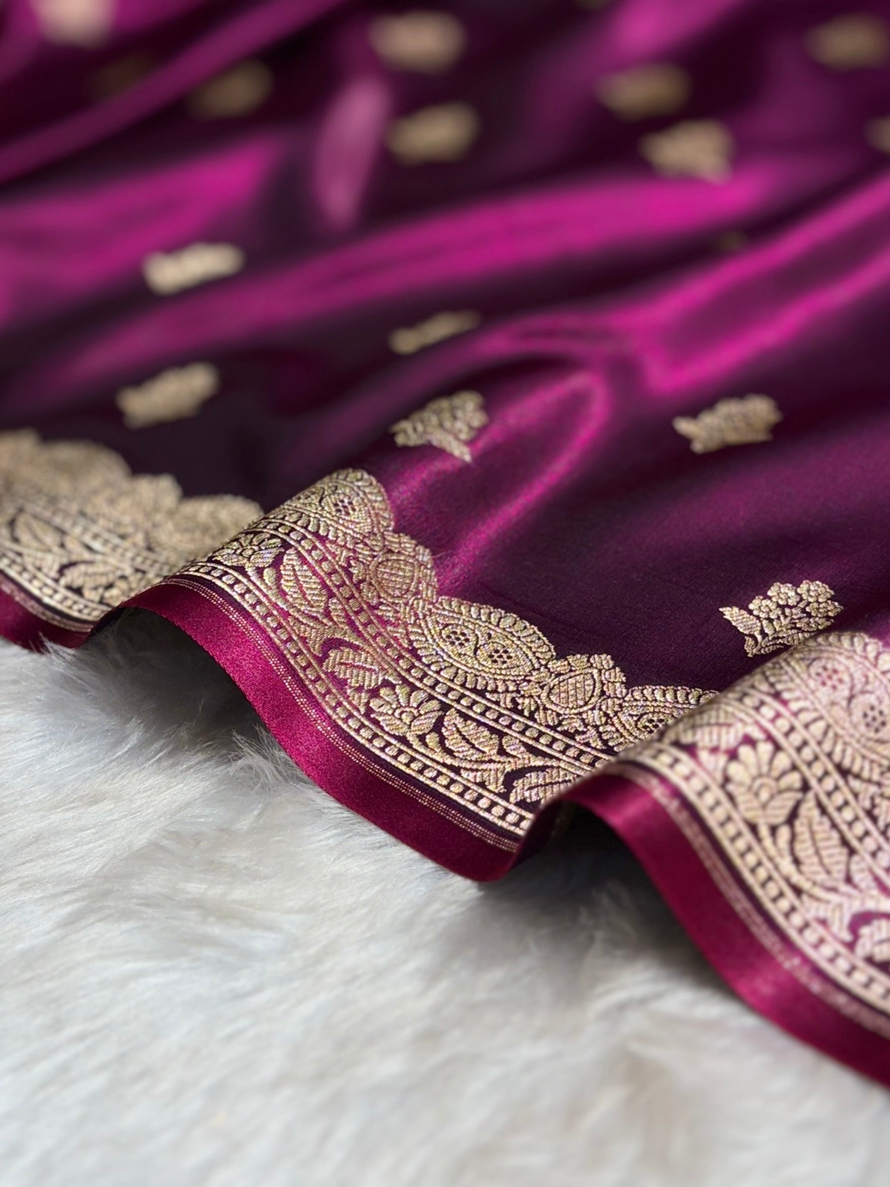 Light Wight Satin Silk Boota in Wine Shades with brocade Blouse SS07