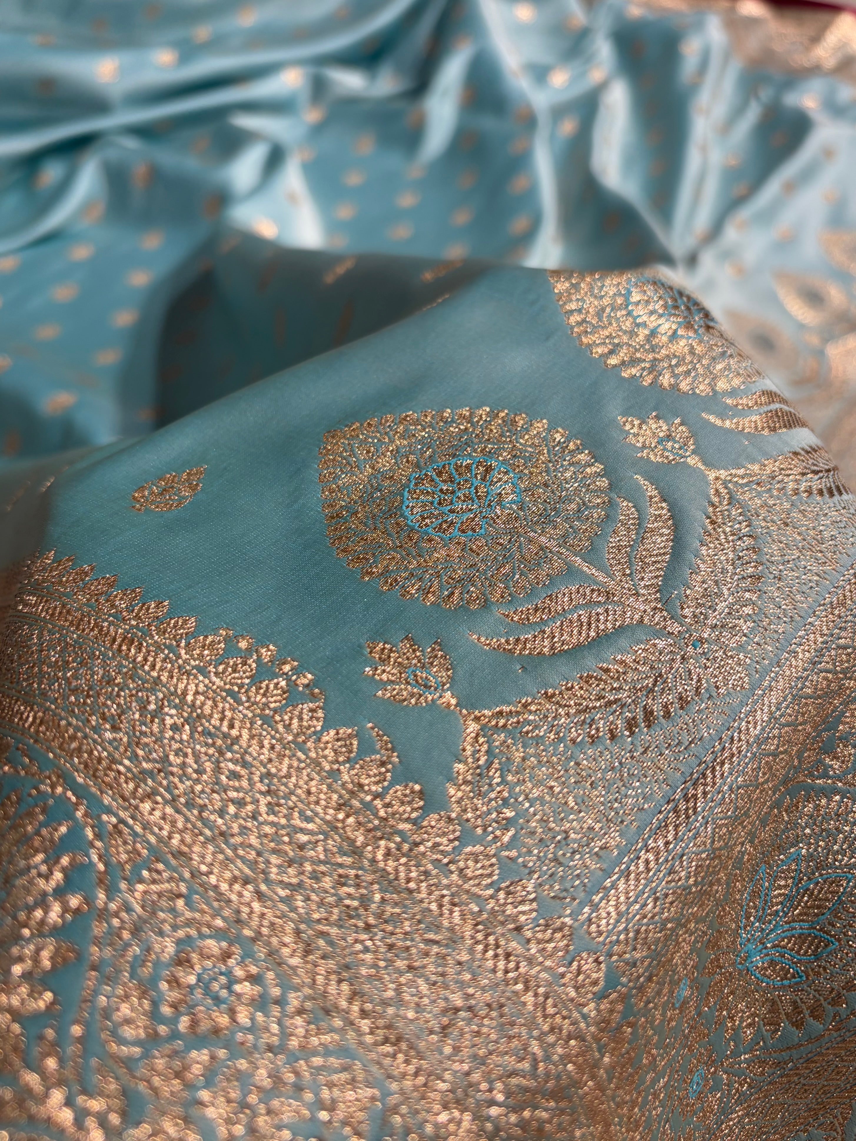 Katan Silk Saree In Powder er Blue Shades SK10