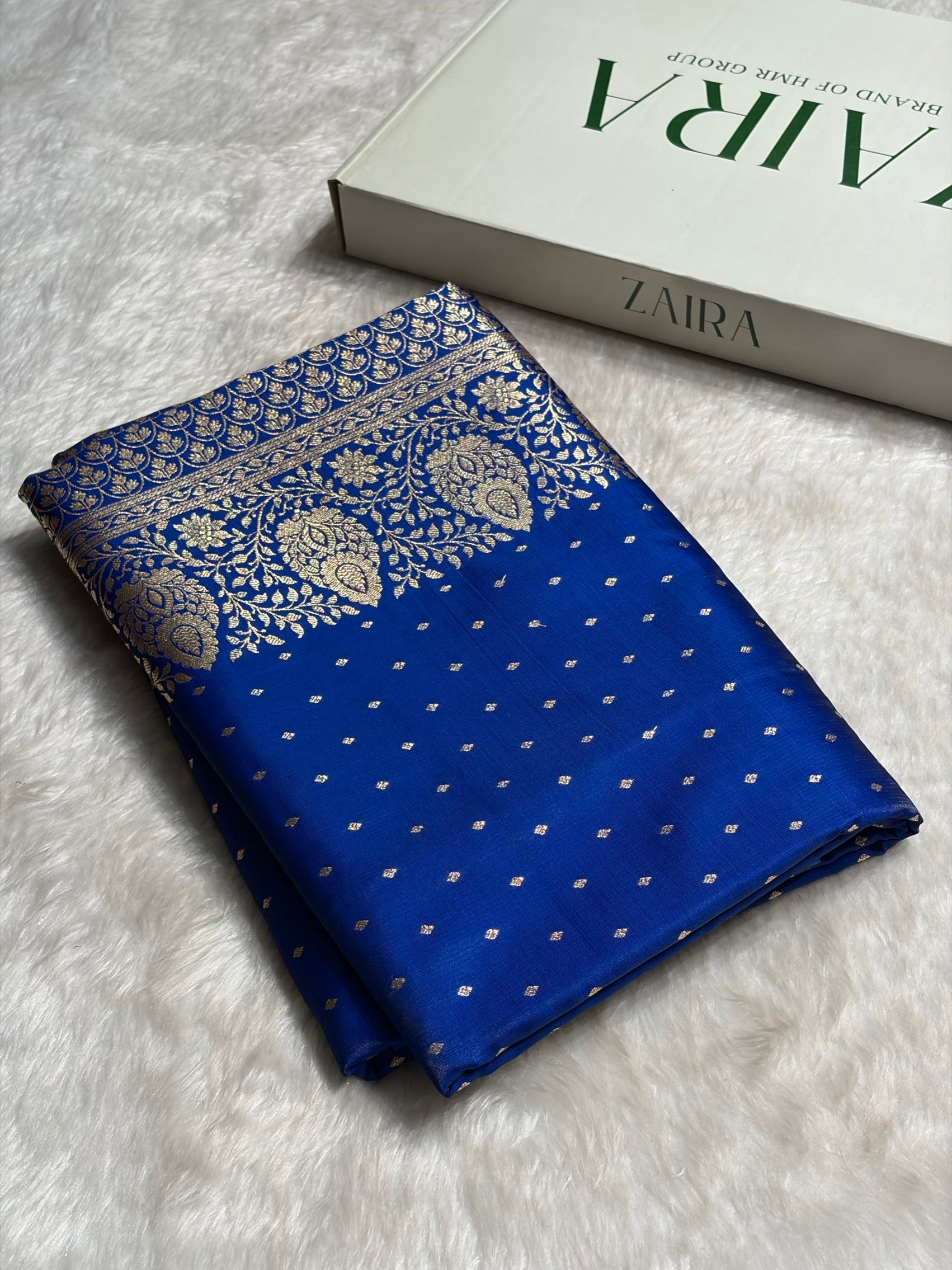 Ultra Light Weight Satin Silk Boota in Cross Royal Blue Shades SS31