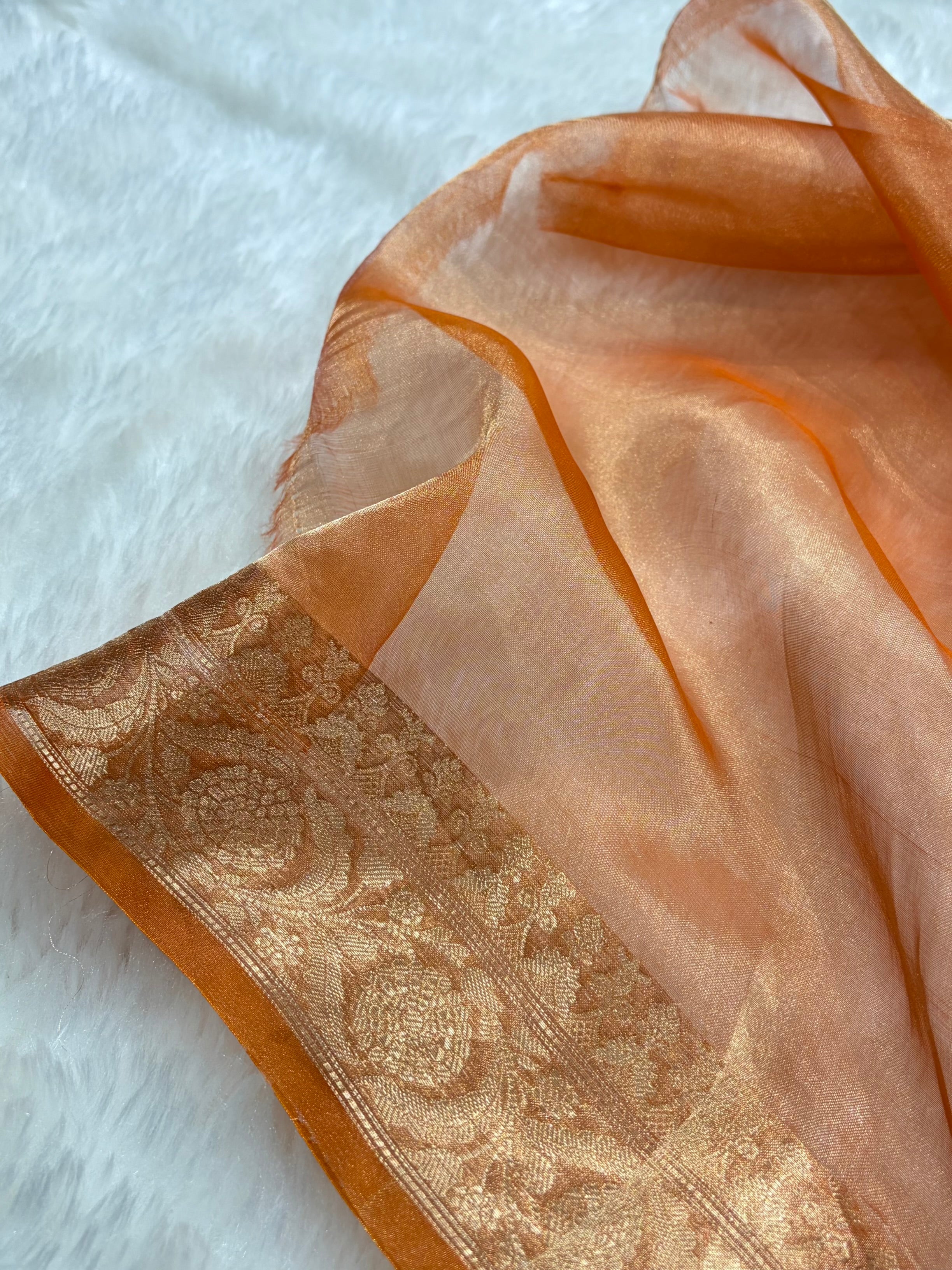 Orange Bananasi Floral Shades Pure Tissue Silk Saree PT-34