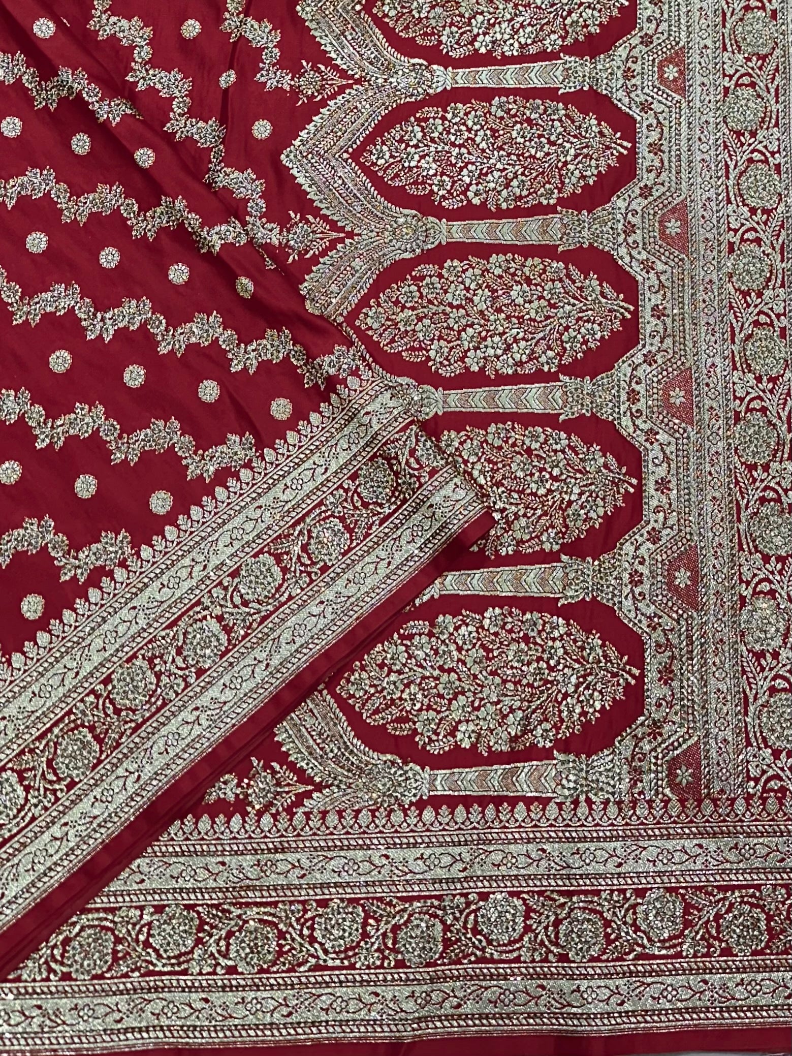 Red Cross Satin Silk with Swaroski work