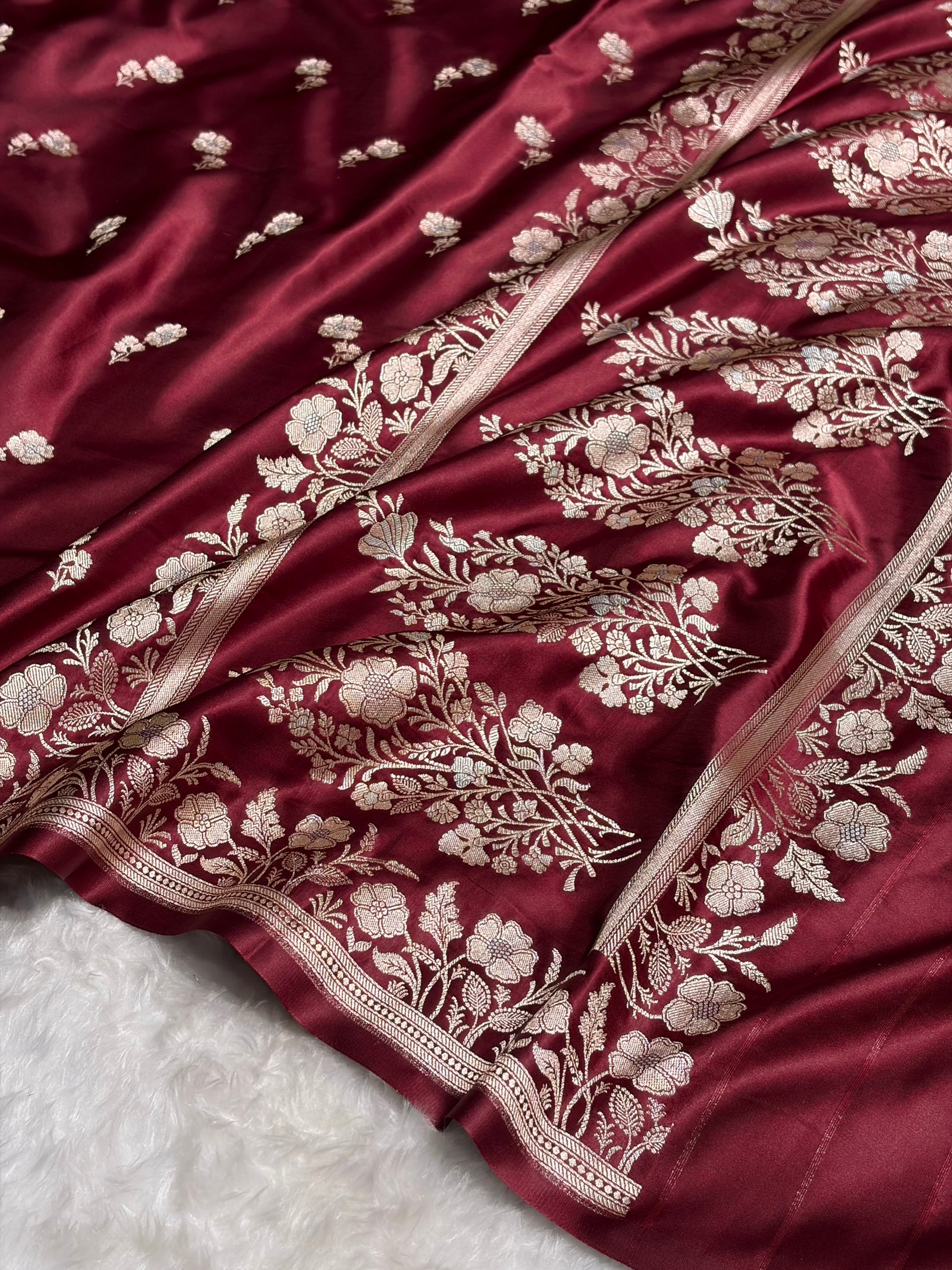 Garnet Boota With Floral Border Mashru Silk Saree MSM-87
