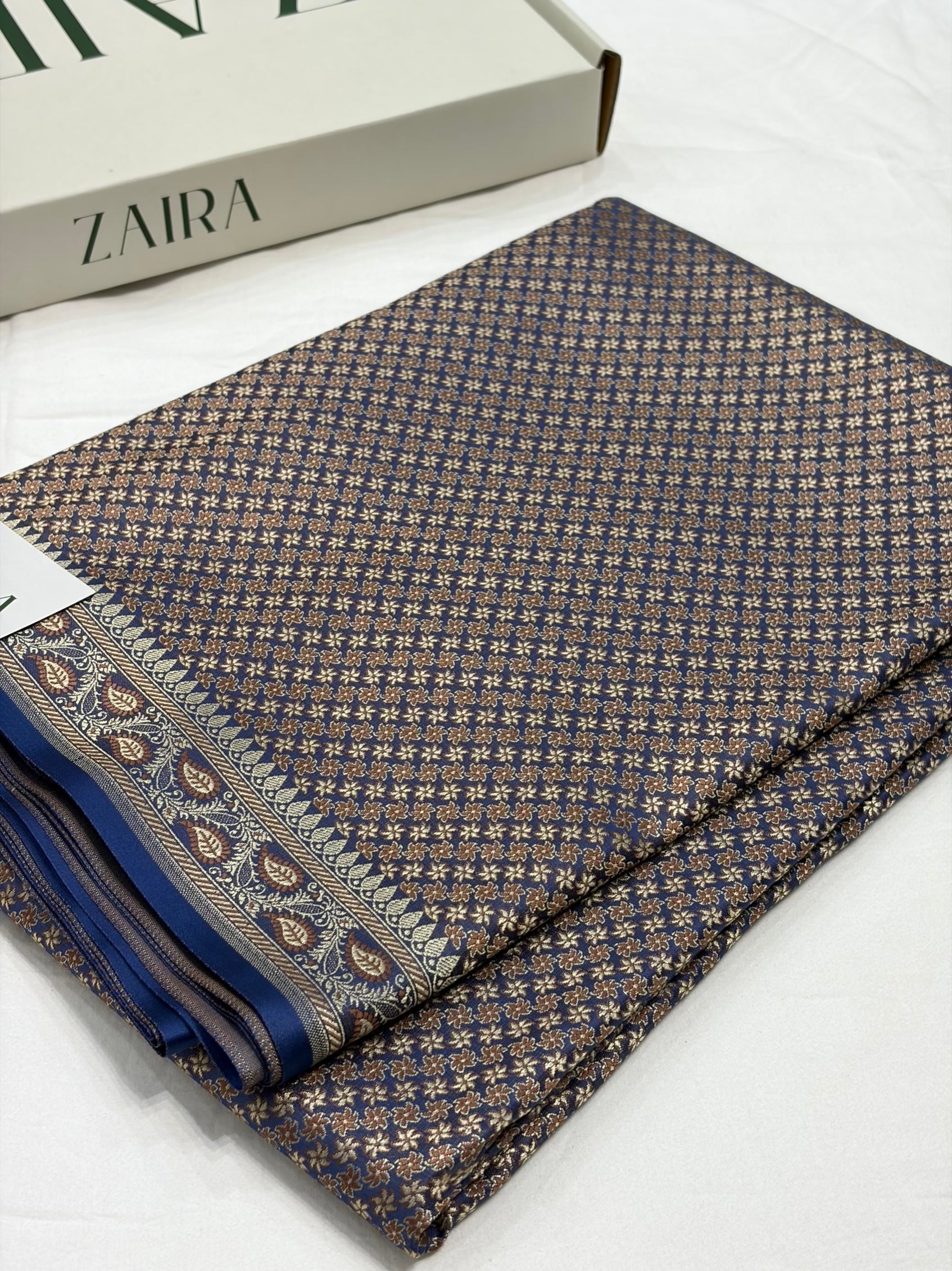 German Blue Shade With Tanchoi Pattern Katan Silk Saree