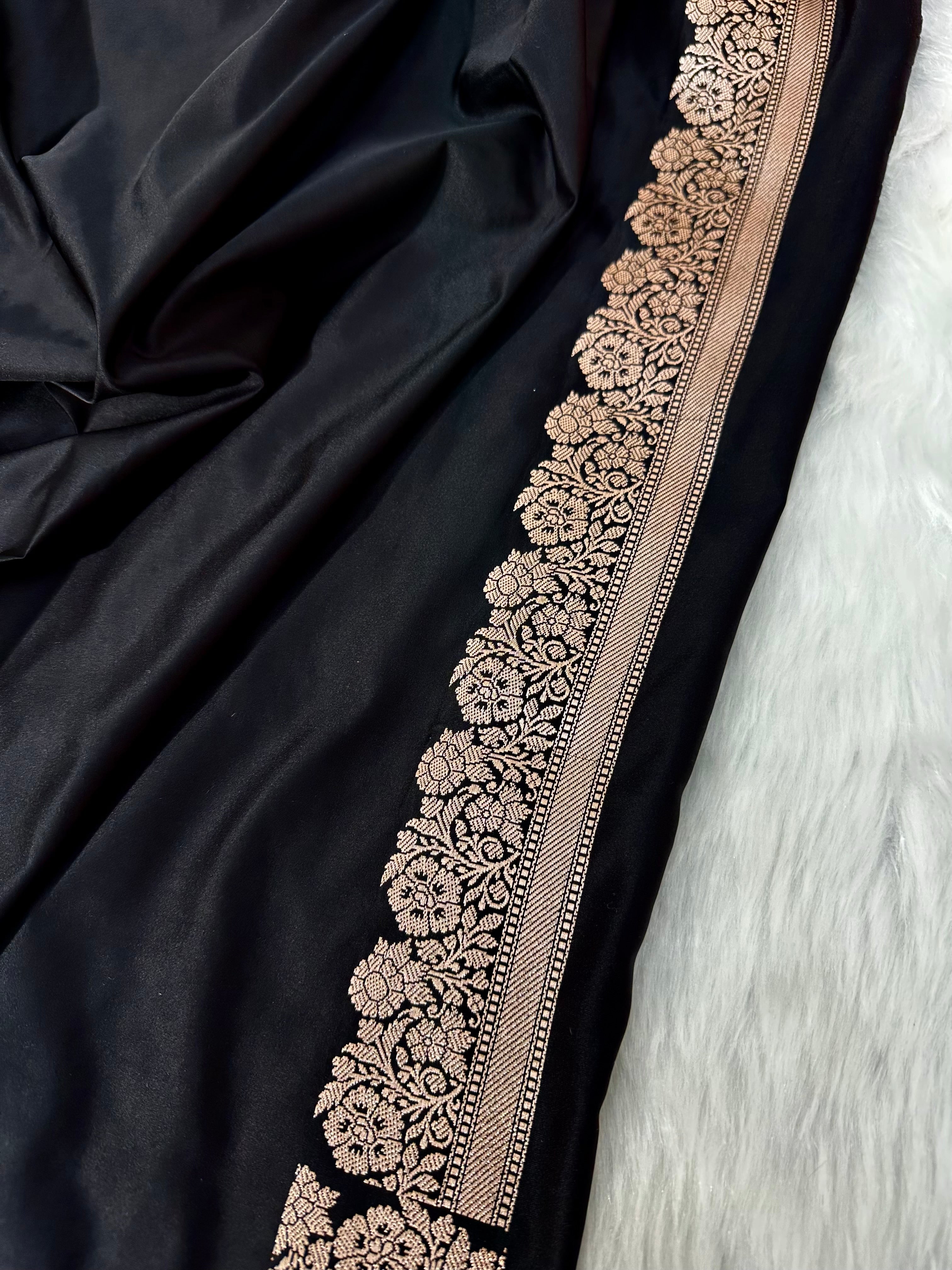 Black Shades Floral Boota Mashru Silk Saree