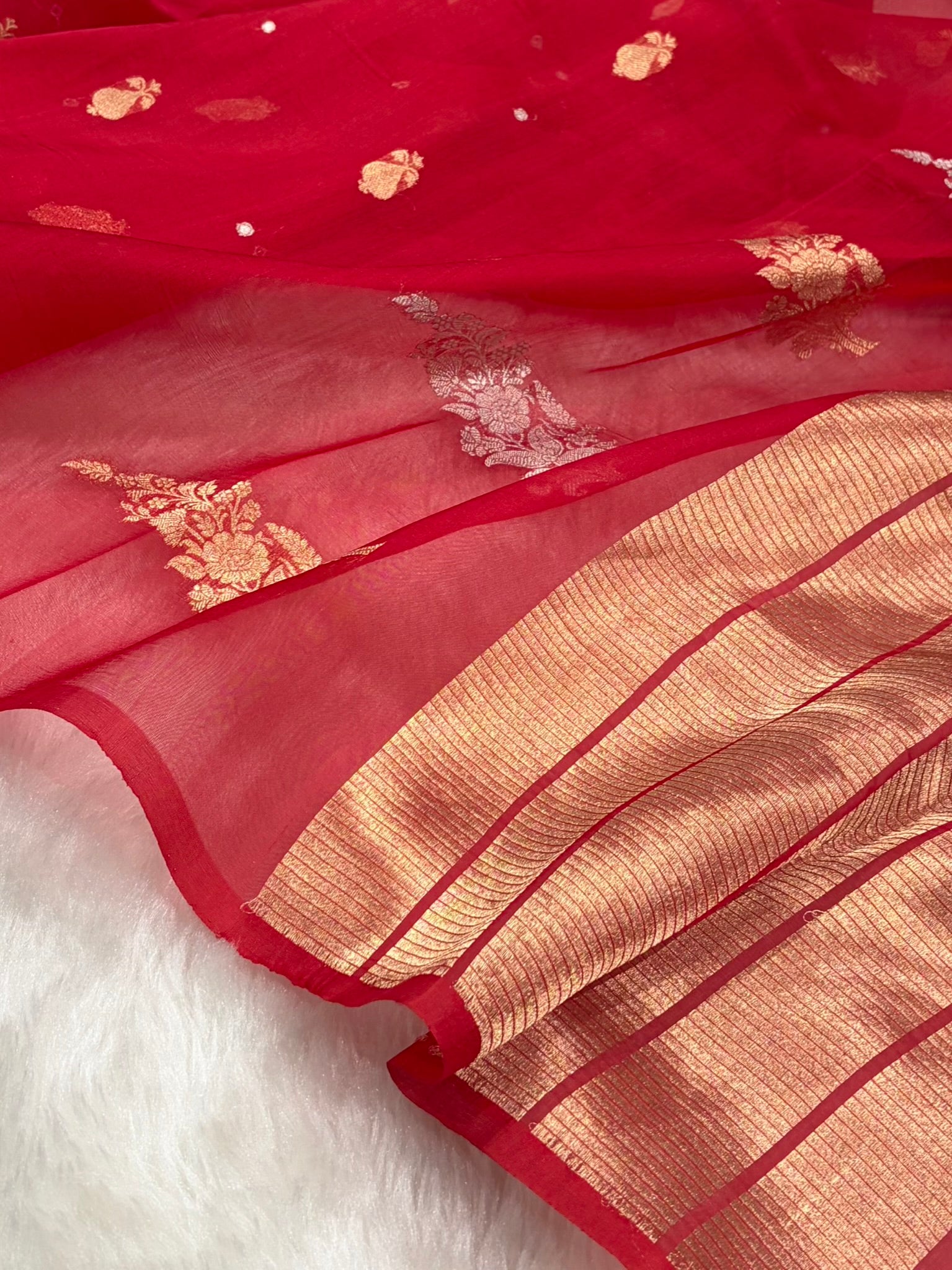Pure Banarasi Organza Red Shades With Minakari Floral Banarasi Silk Saree PO-24
