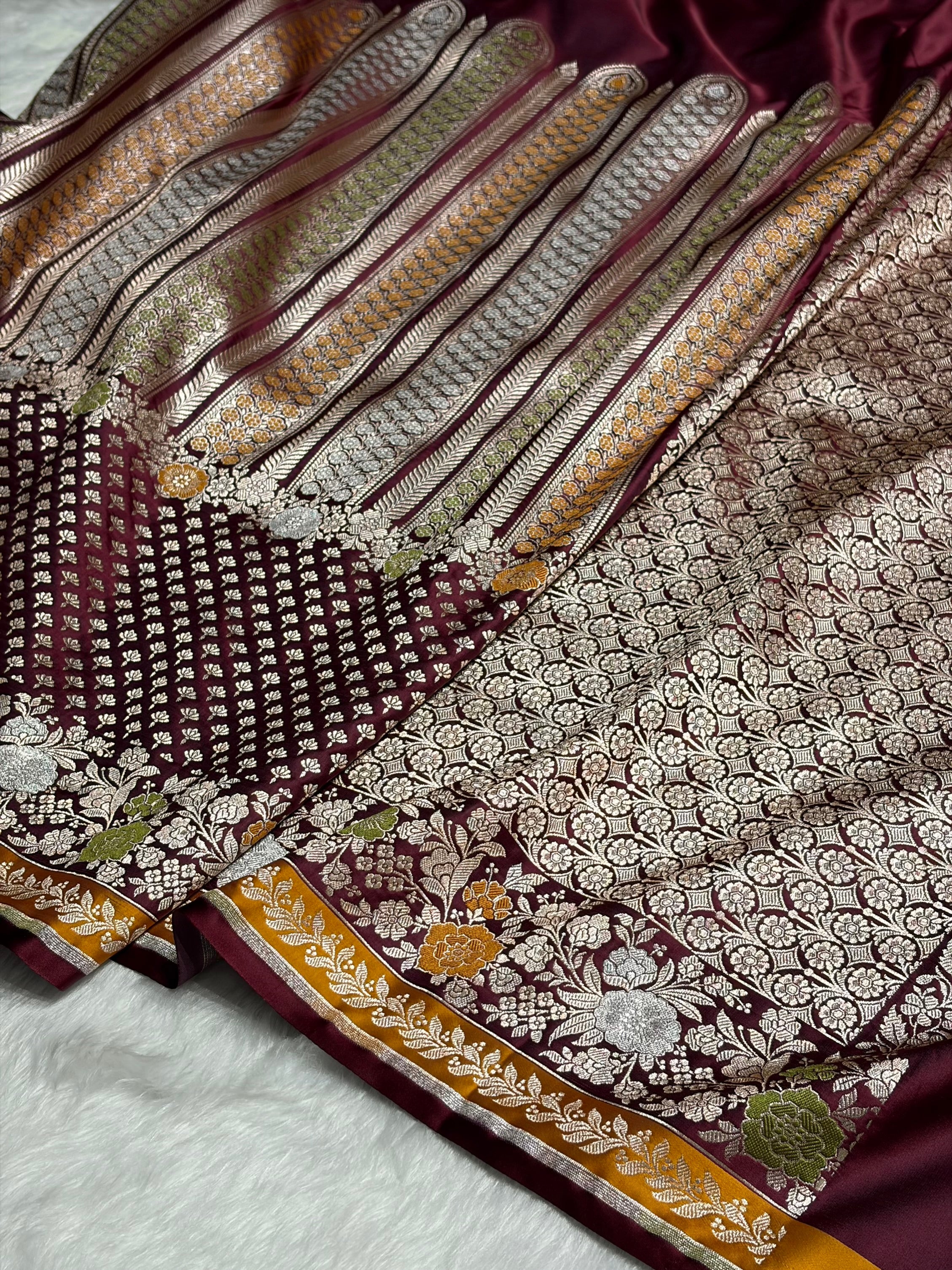 Garnet Shades Floral Minakari Skirt Border Mashru Silk Saree MSM-83