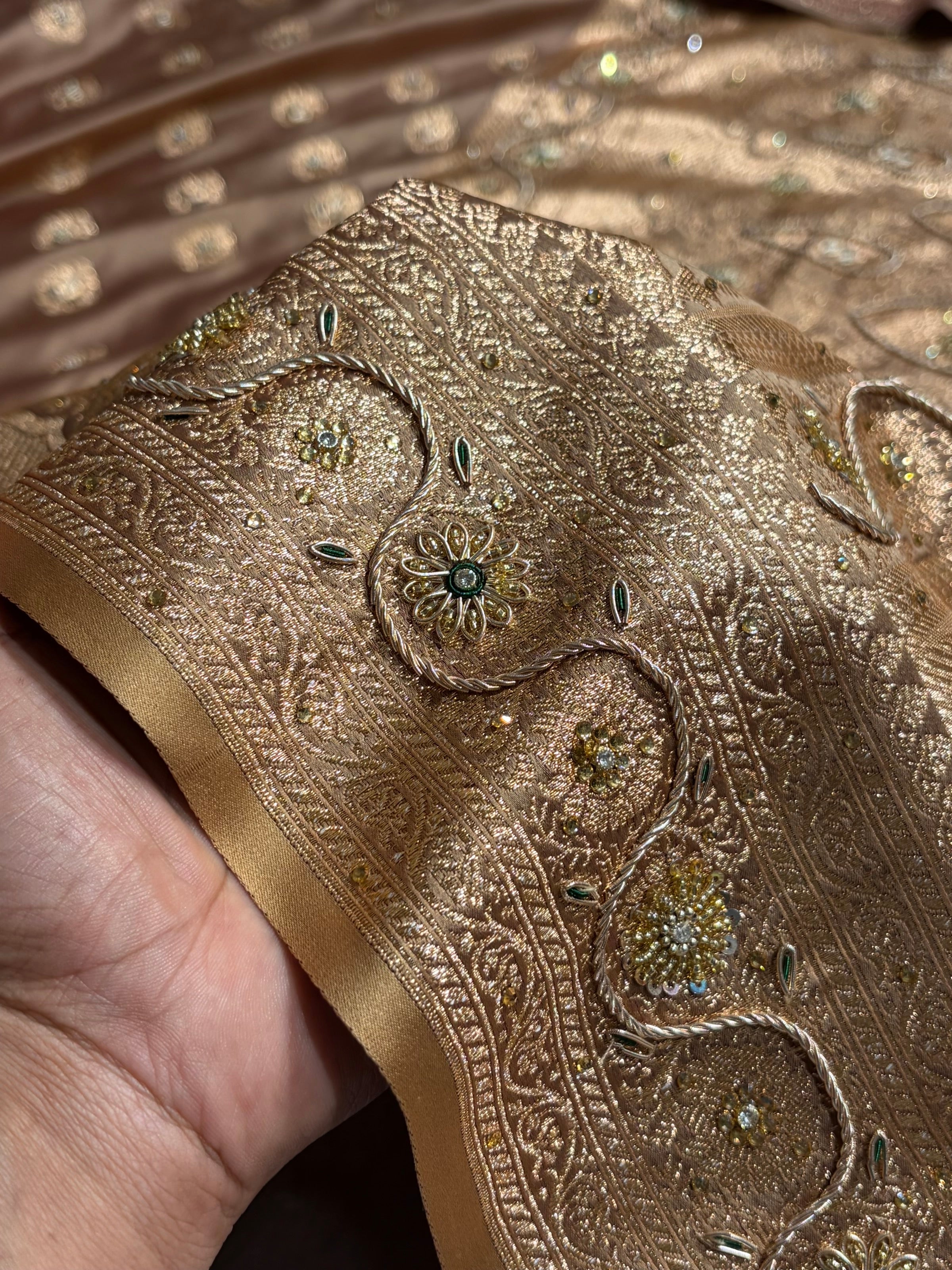 Banarasi Boota Katan Silk Saree In Tusser Shades With Ari Zardozi Work BSK02