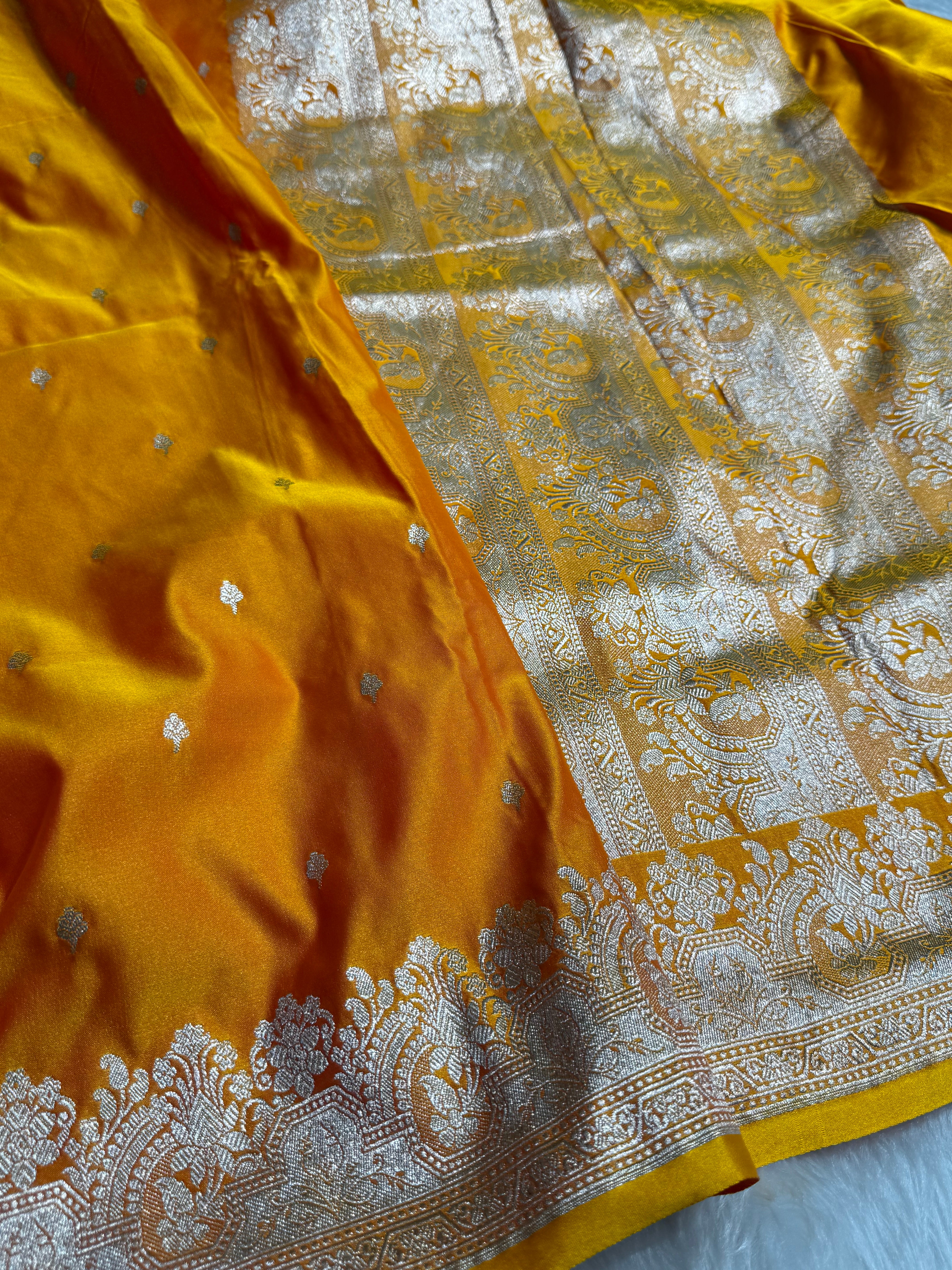 Mustard Shades Motif Booti Mashru Silk Saree
