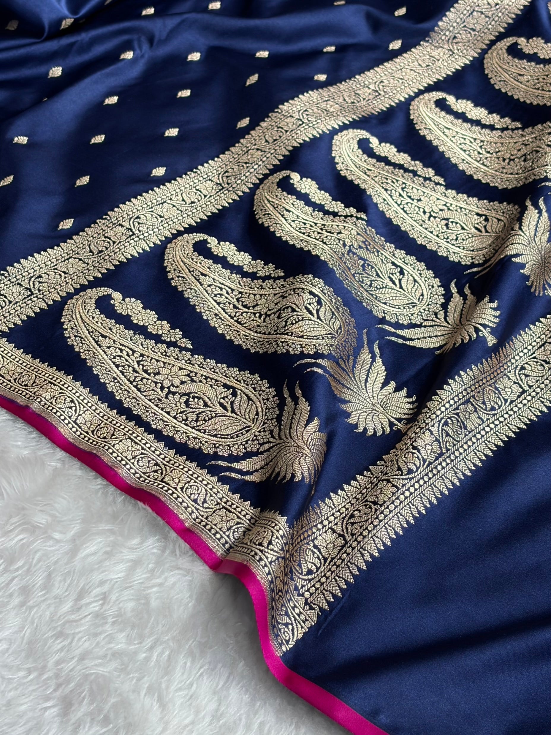 Premium Banarasi Satin Katan Saree in Navy Blue Shades SK90