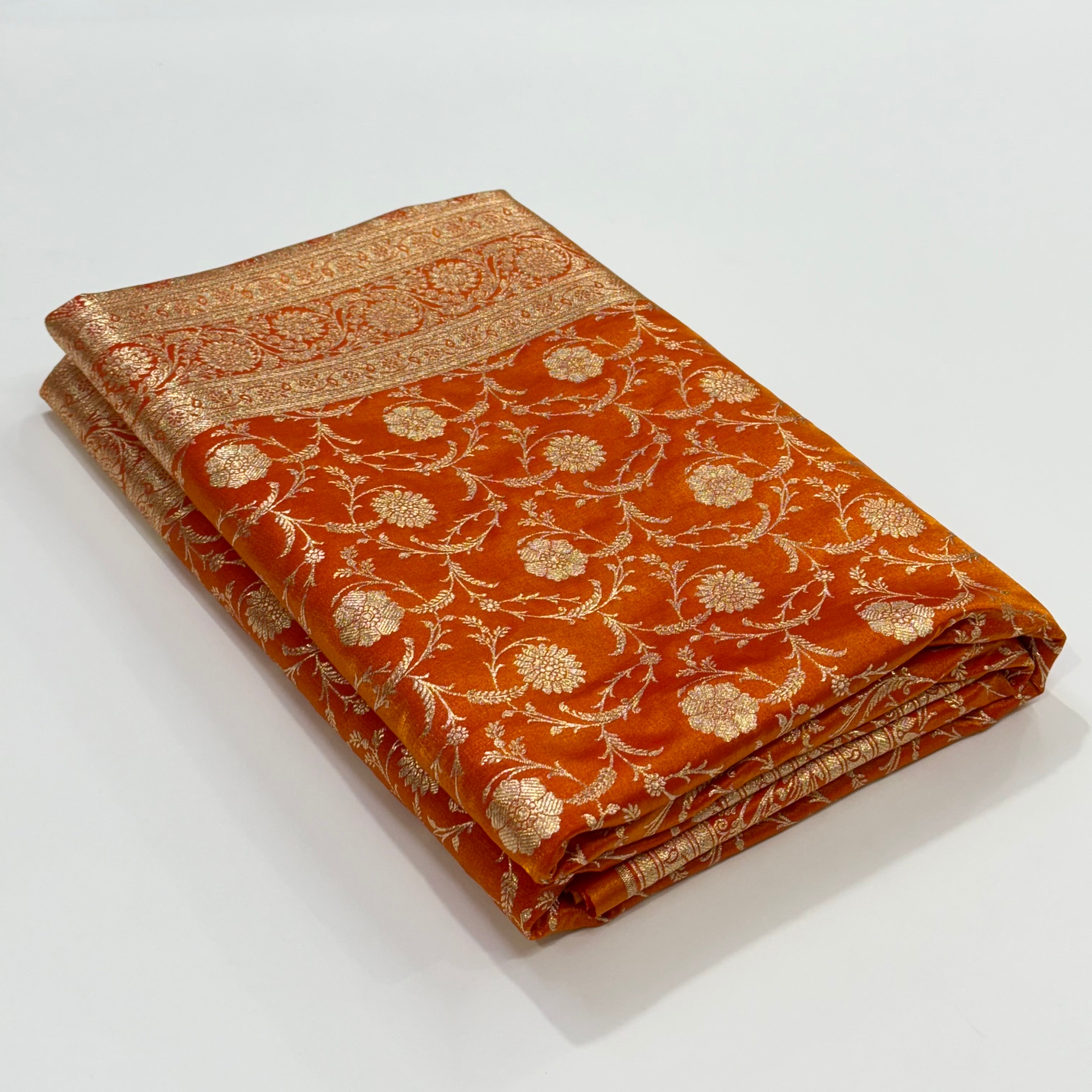 Orange Gold Satin Silk Saree