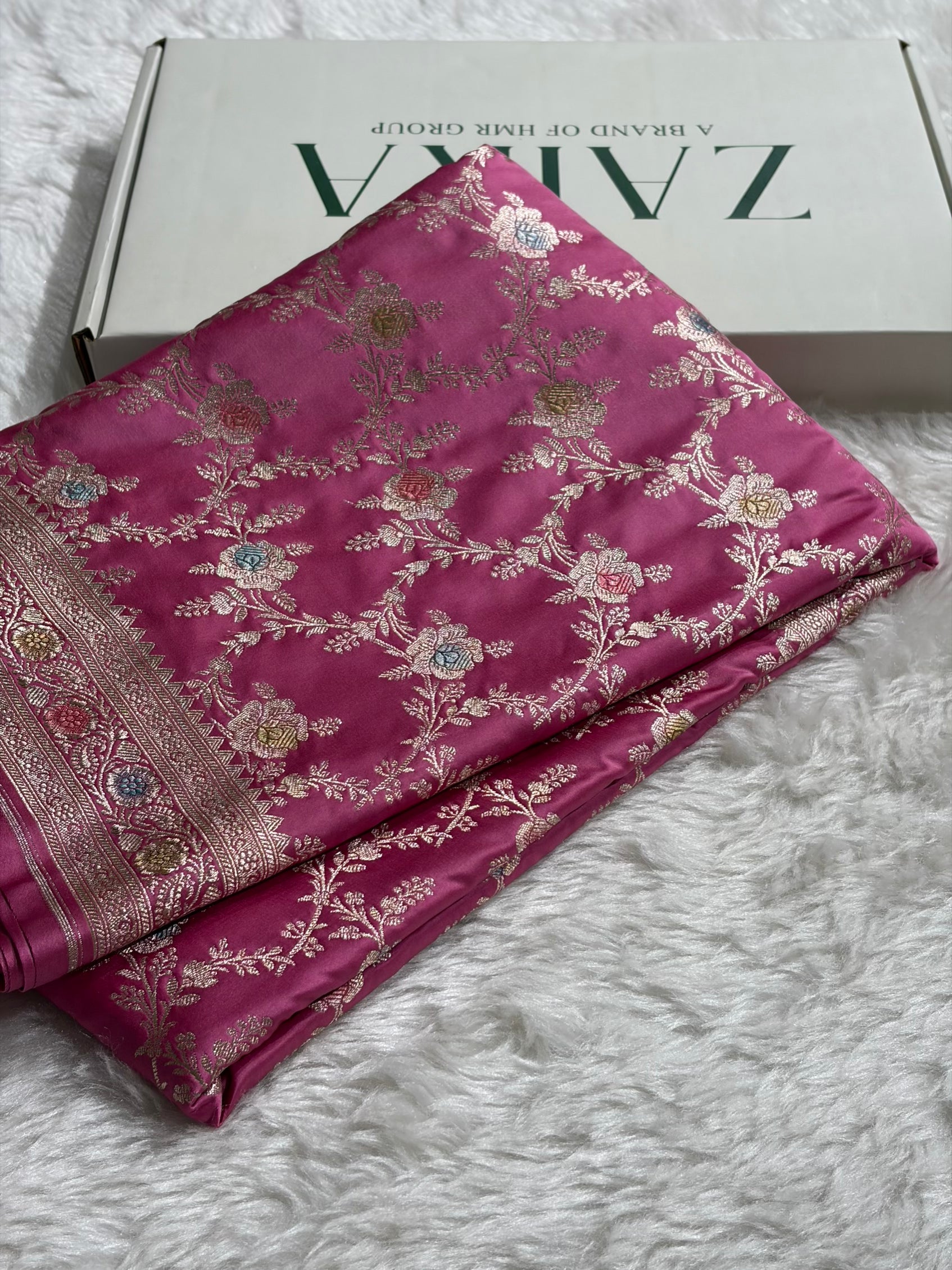 Rani Shades Banarasi Minakari Floral Jaal Mashru Silk Saree MS28