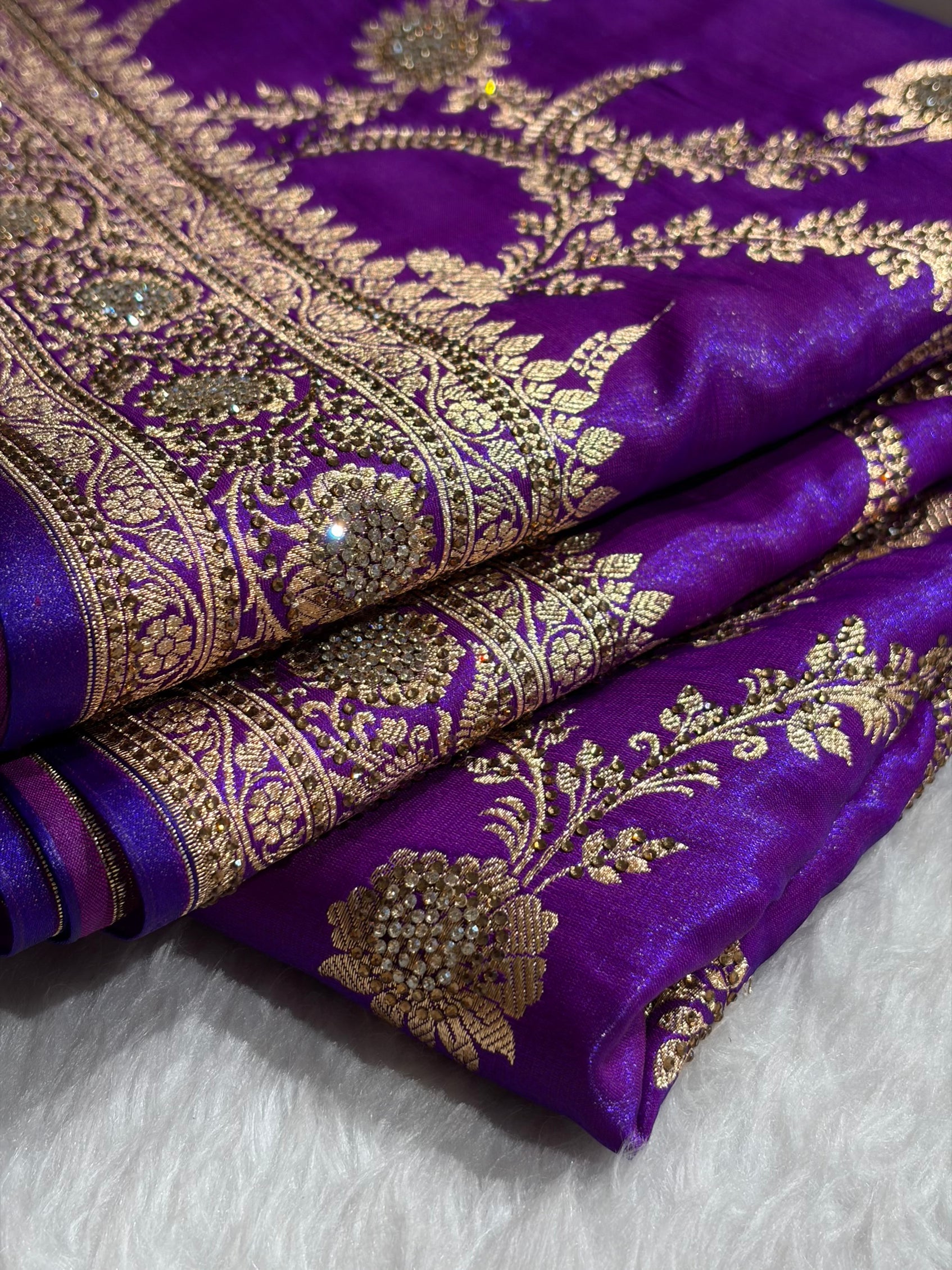 Purple Shades Swarovski Work Jaal Pattern Satin Silk Saree BSS18
