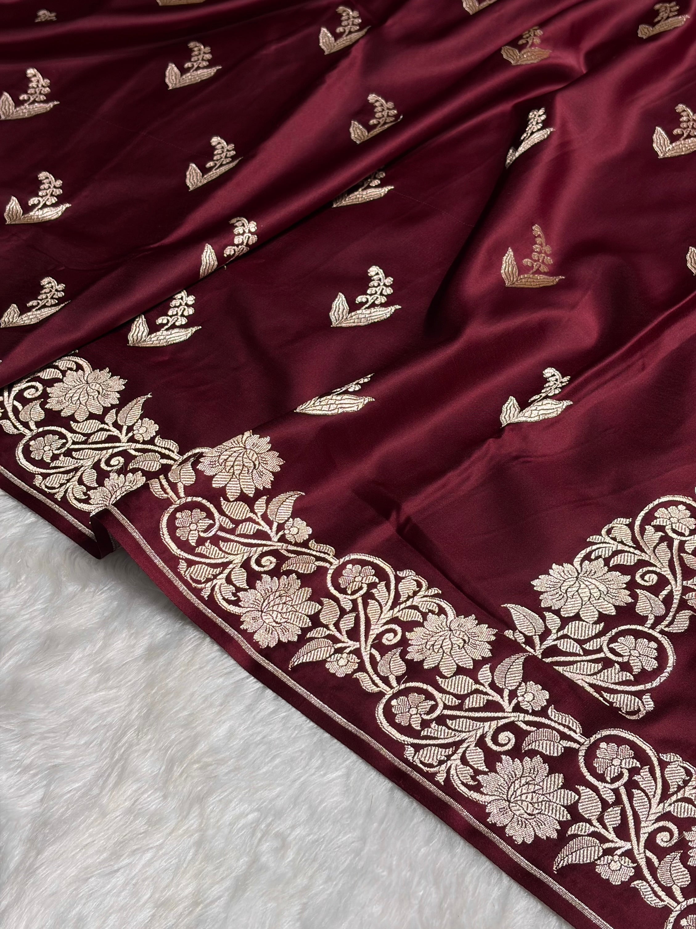 Chocolate Boota With Floral Border Mashru Silk Saree MSM-90