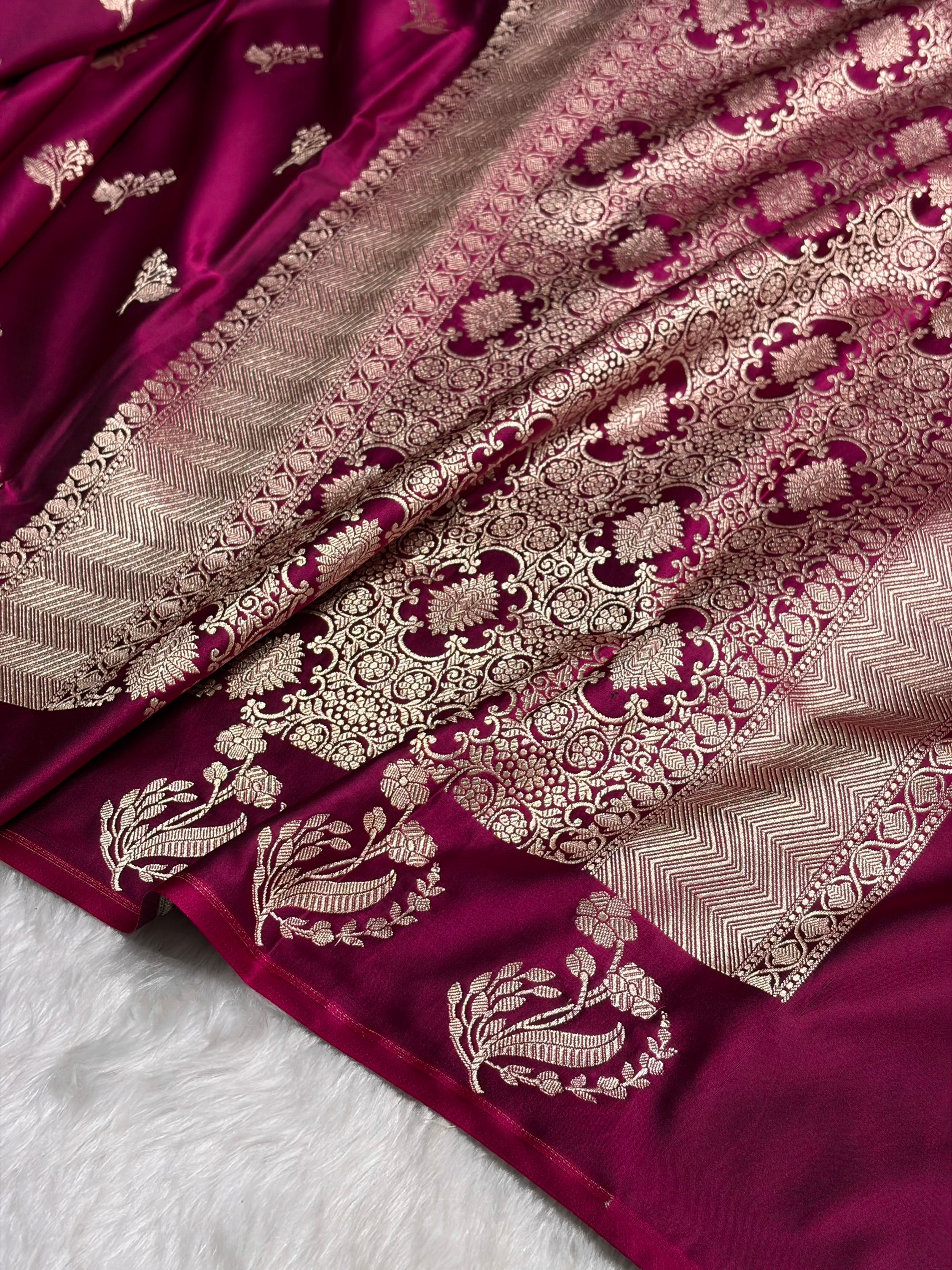Wine Boota With Floral Border Mashru Silk Saree MSM-91