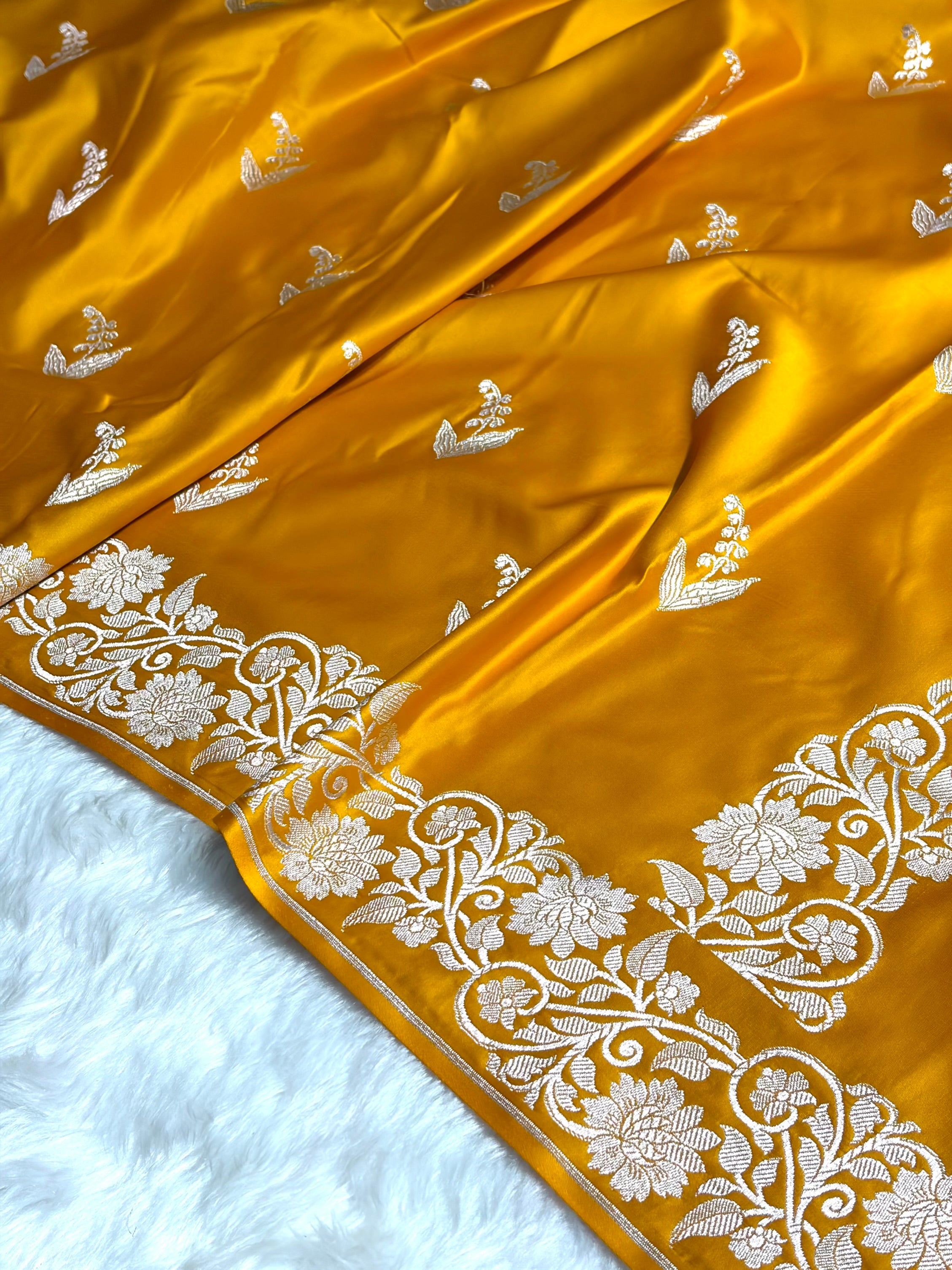 Mustard Boota With Floral Border Mashru Silk Saree MSM-90