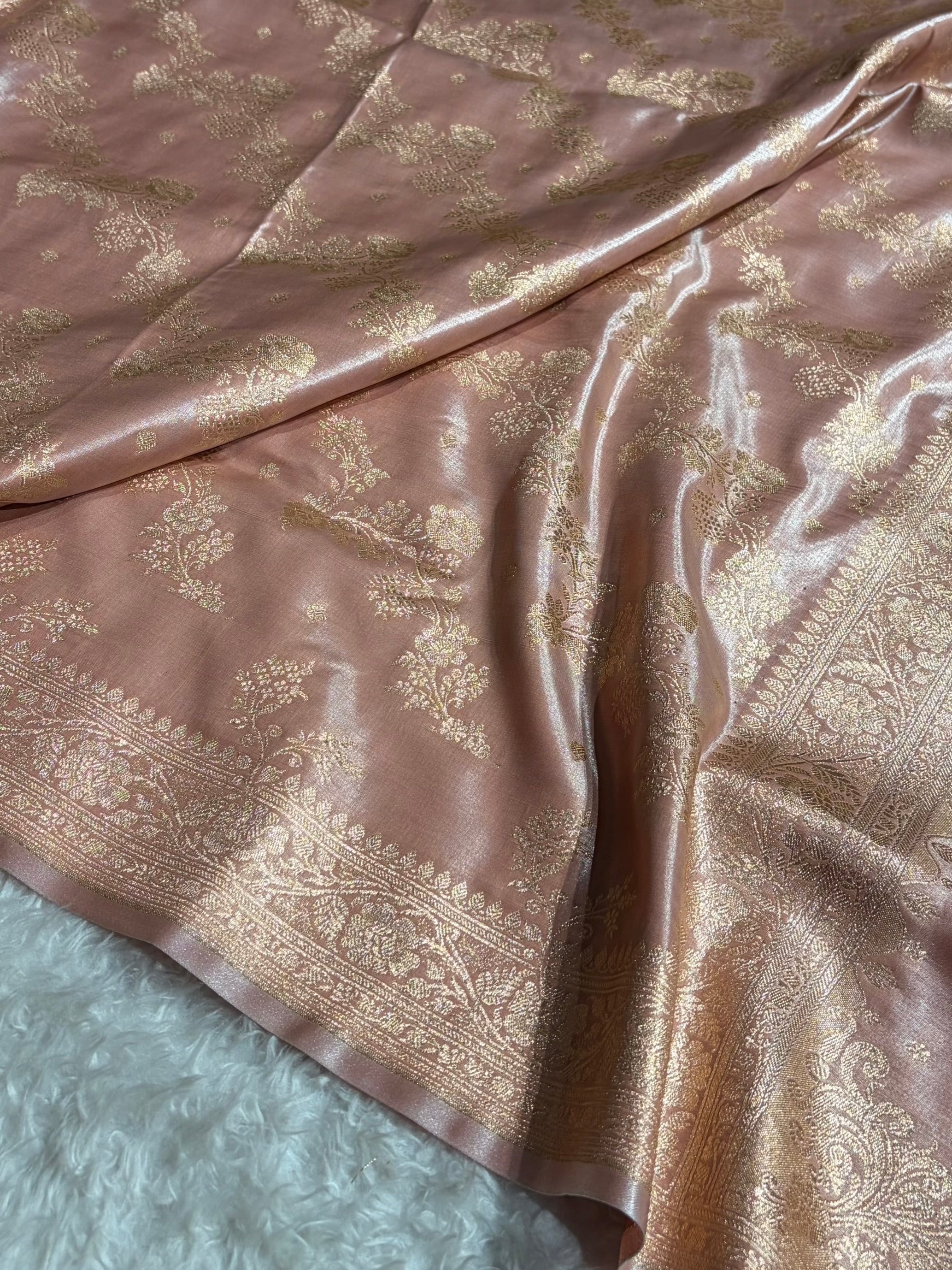 Satin Silk Saree Banarasi Cross with booti In Dusty Mauve Shades SS22