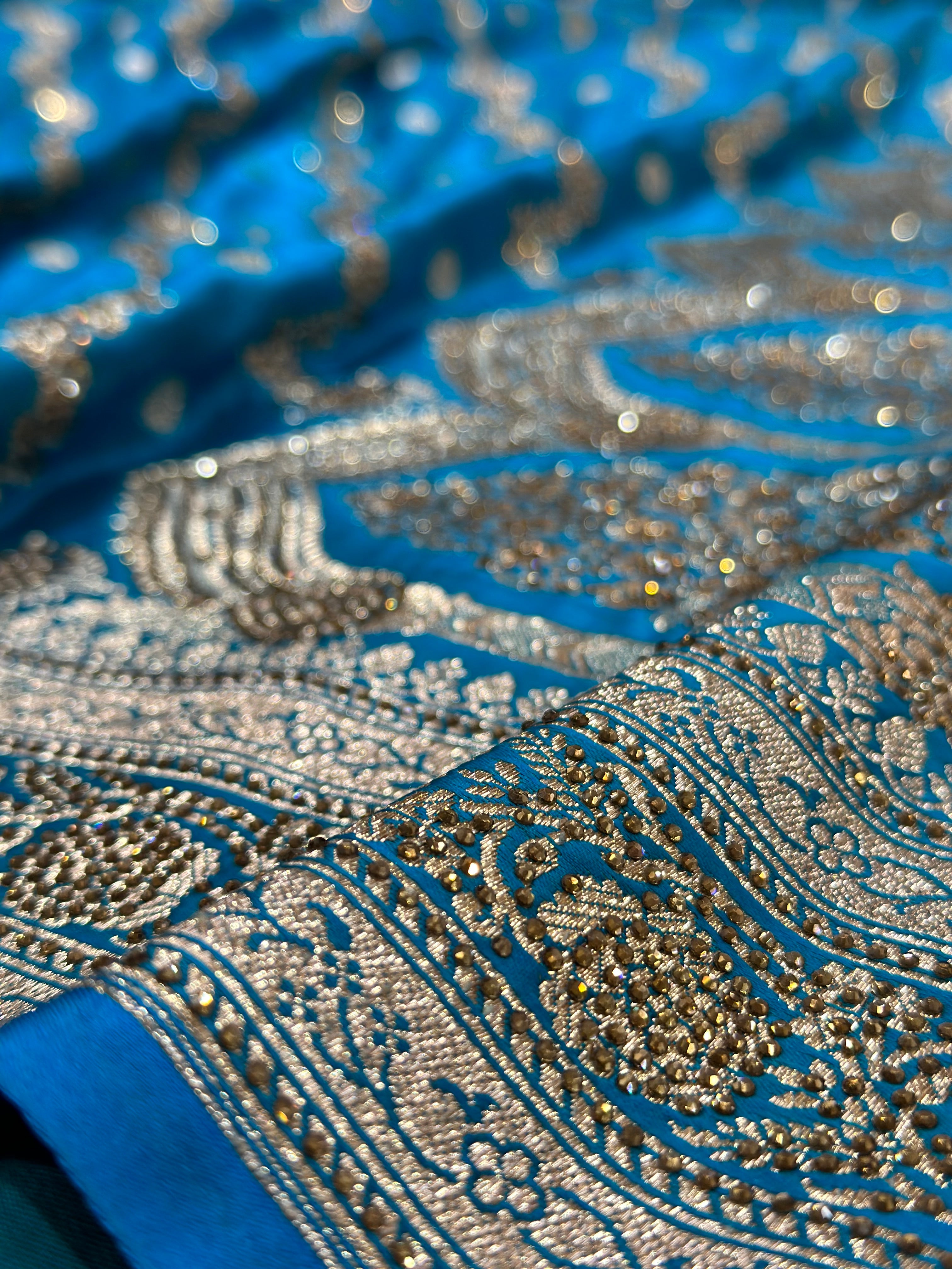 Light Blue Cross Satin Silk with Swaroski work