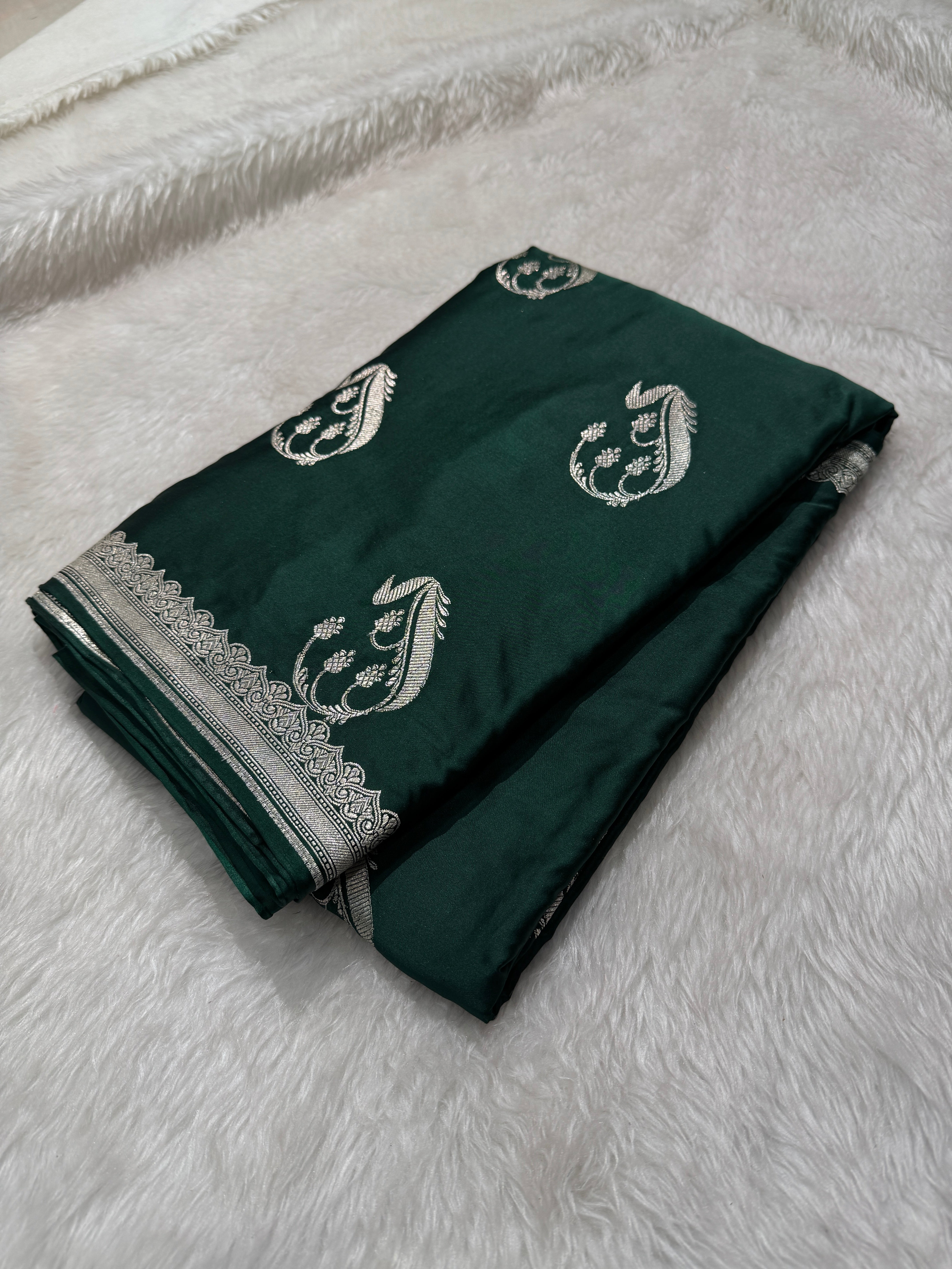 Unique Motif Bottle Green Mashru Silk Saree