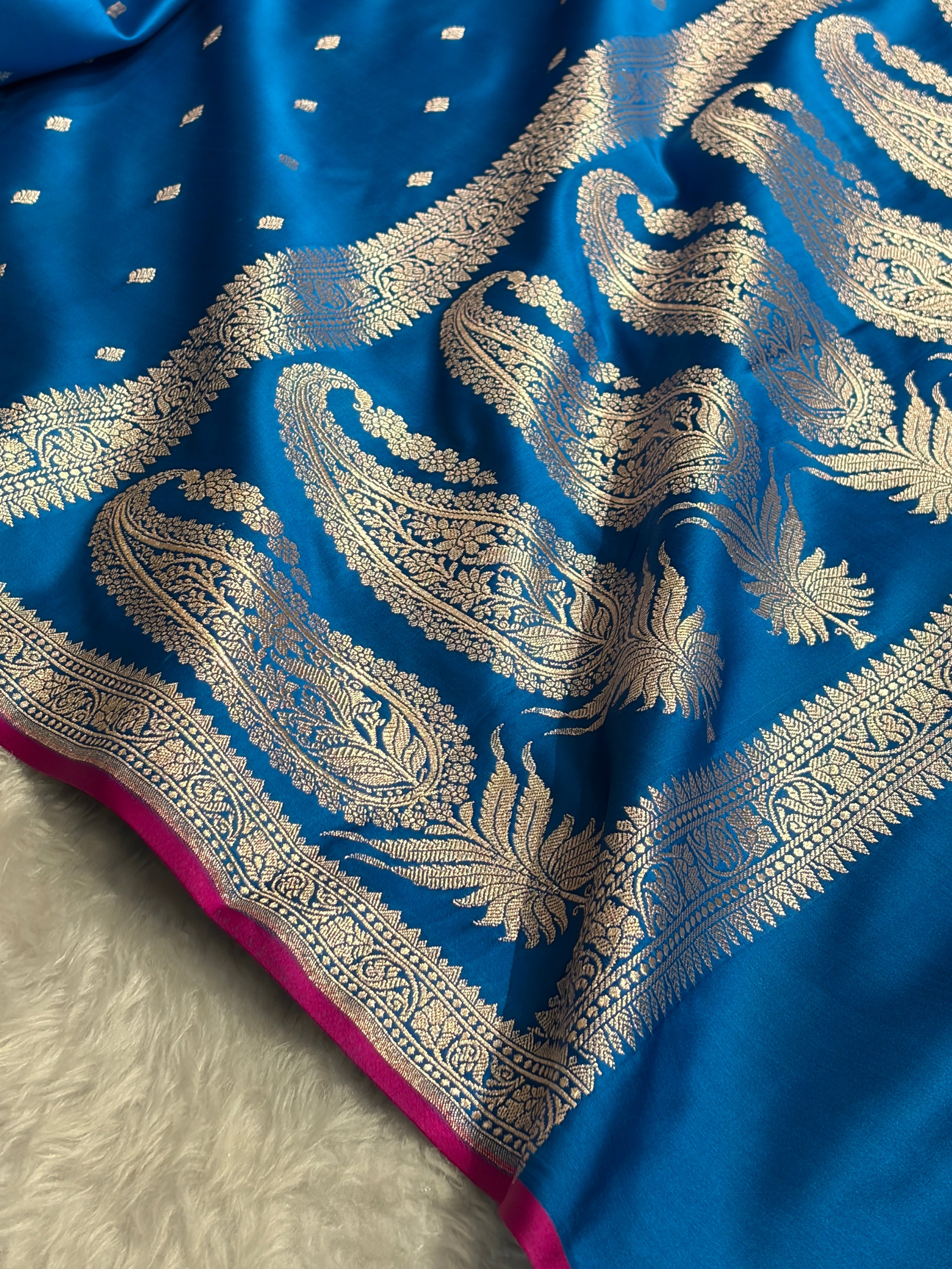 Premium Banarasi Satin Katan Saree in Blue Shades SK90