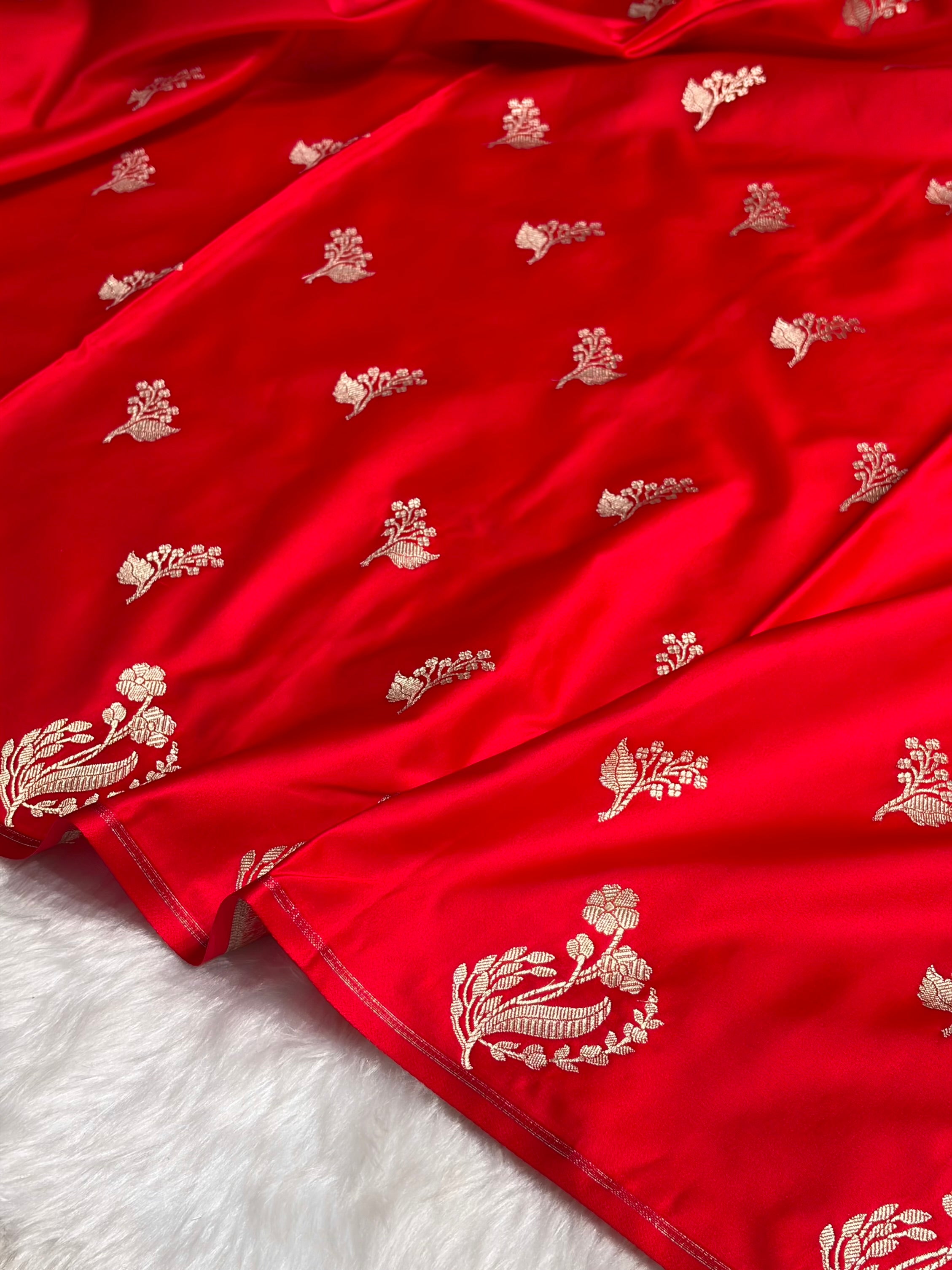 Red Boota With Floral Border Mashru Silk Saree MSM-91