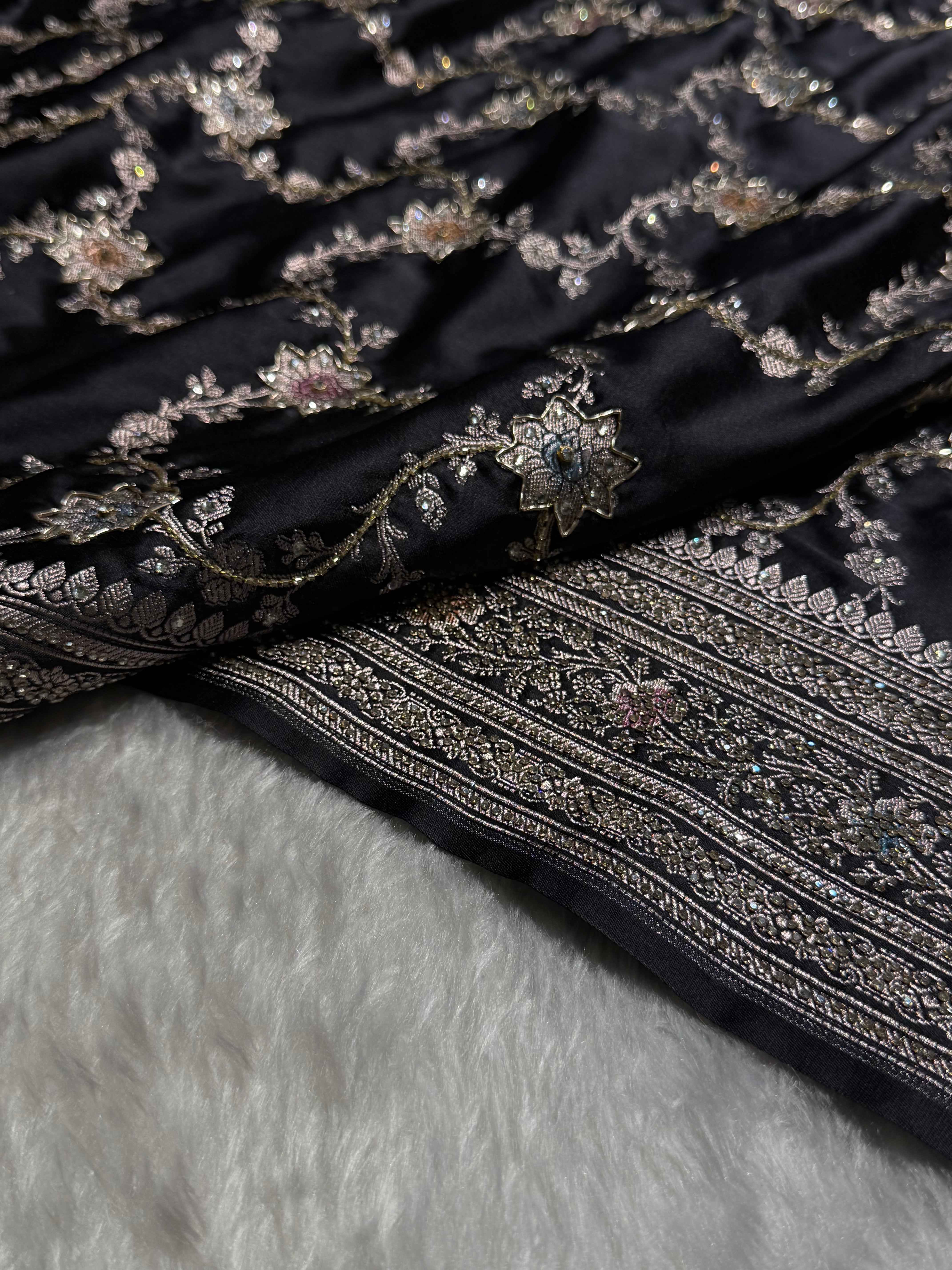 Banarasi Black Minakari Mashru Silk Saree with Ari and Swarovski work BMS07