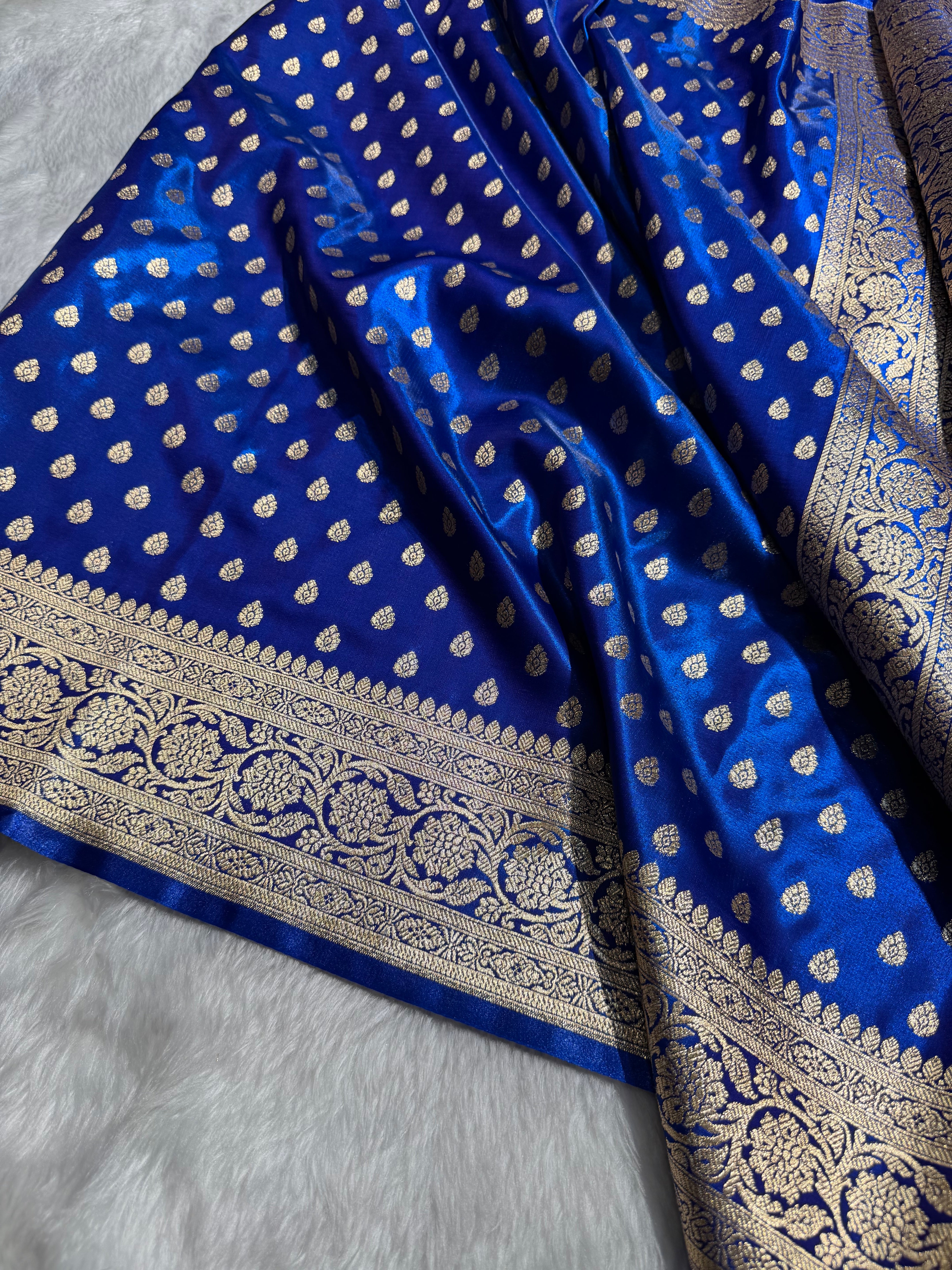 Cross Royal Blue Booti satin Silk Saree SS01