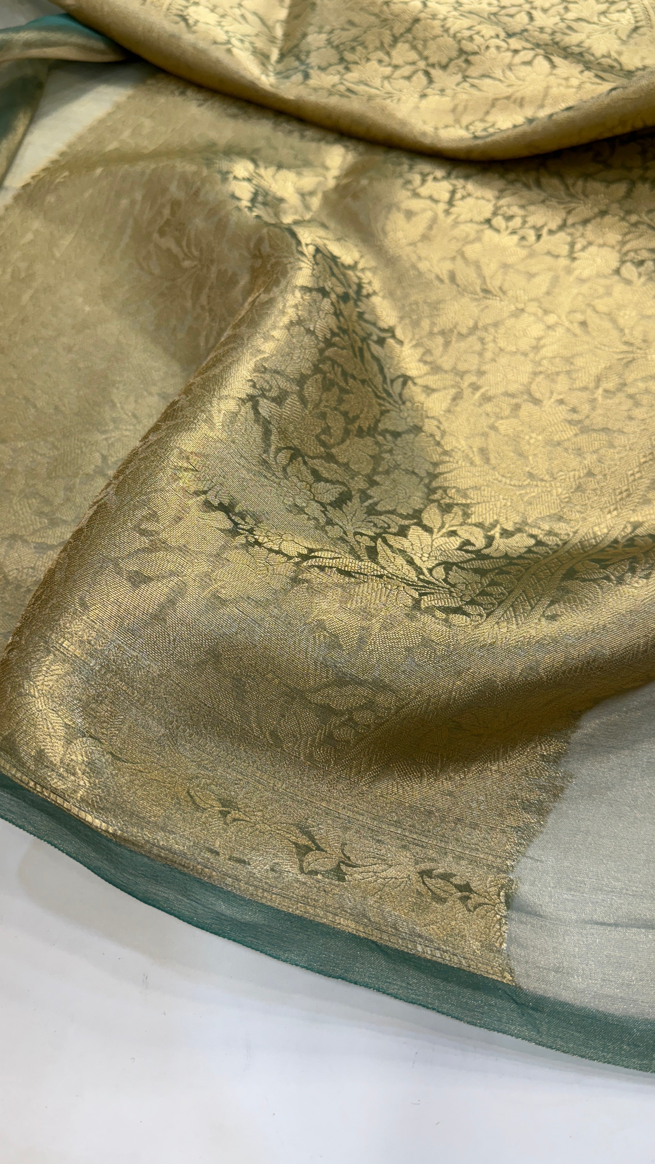 Turquoise Shade Pure Tissue Silk Saree with Brocade Blouse PT-03
