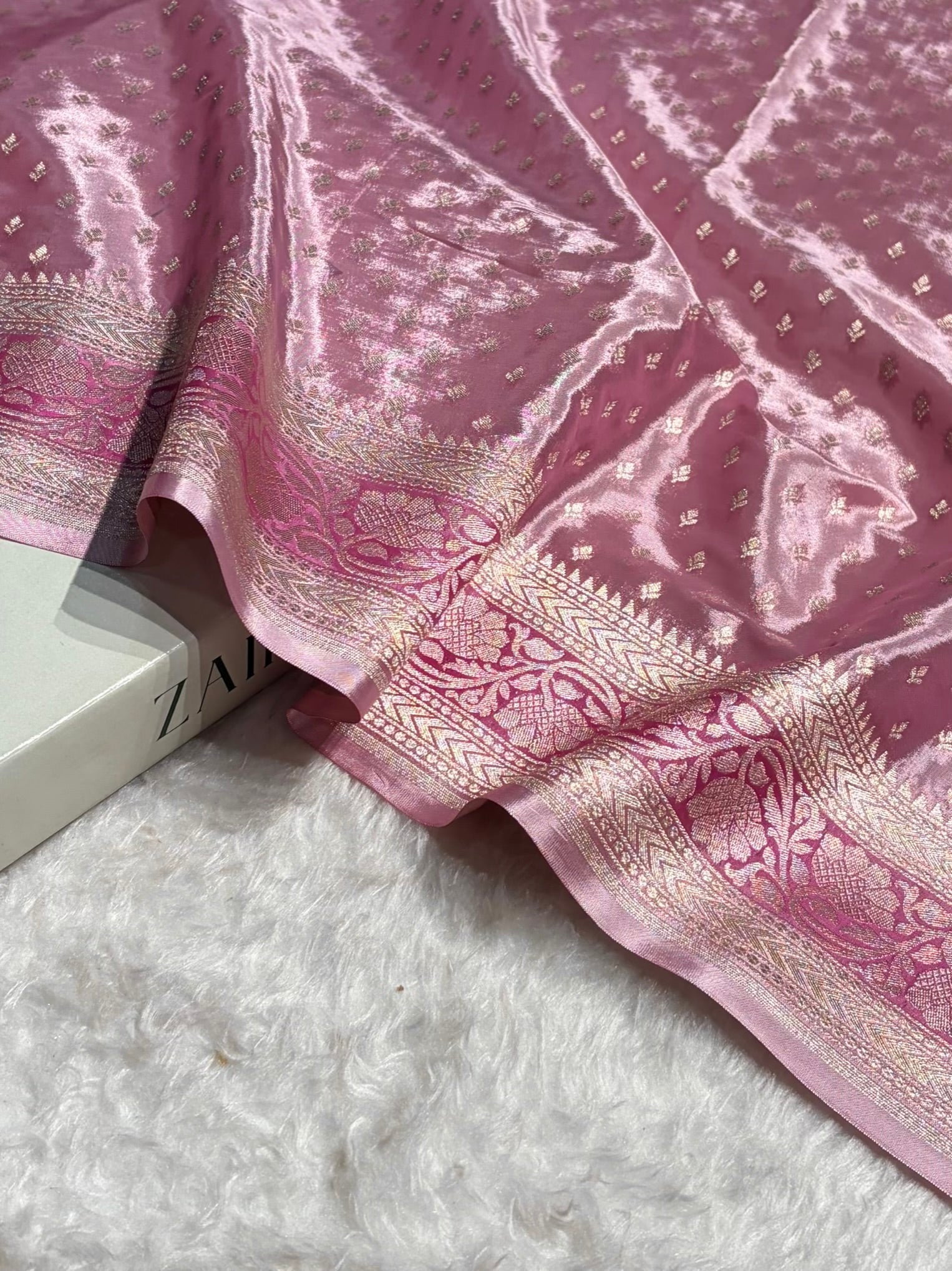 Onion Pink Shade With Contrast Border Crepe Silky Katan Banarasi Saree CSK-04