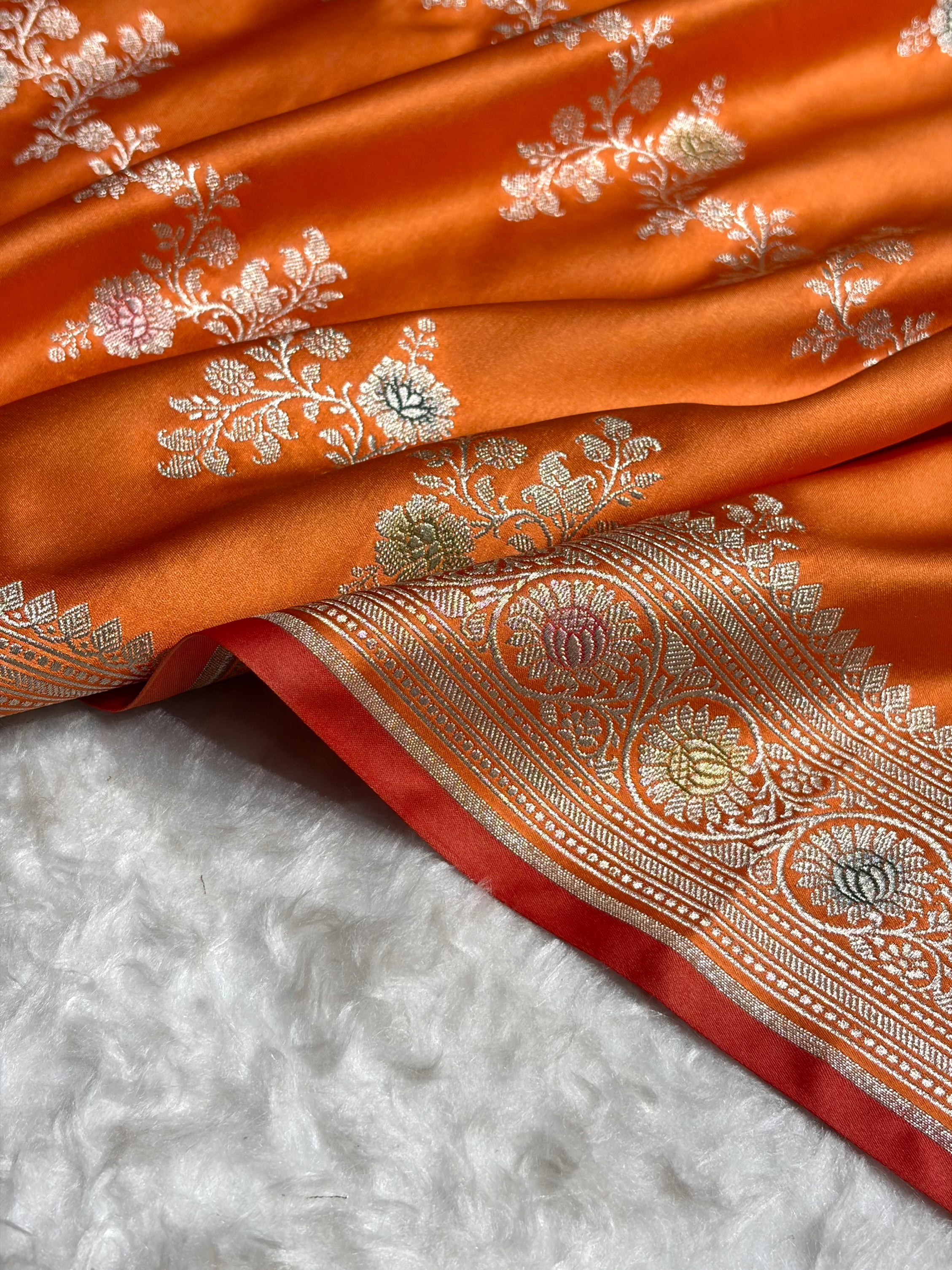 Orange Minakari Banarasi Cross Mashru Silk Saree MS01