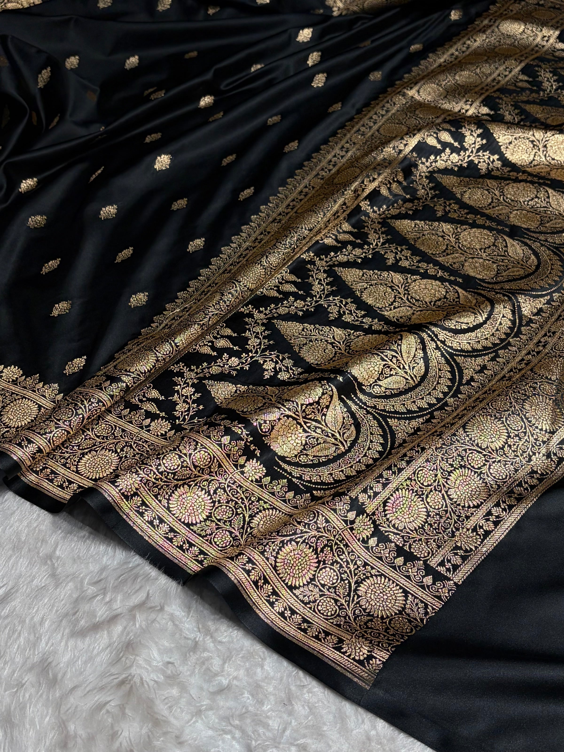 Banarasi Satin Katan Saree in Black Shades SK82