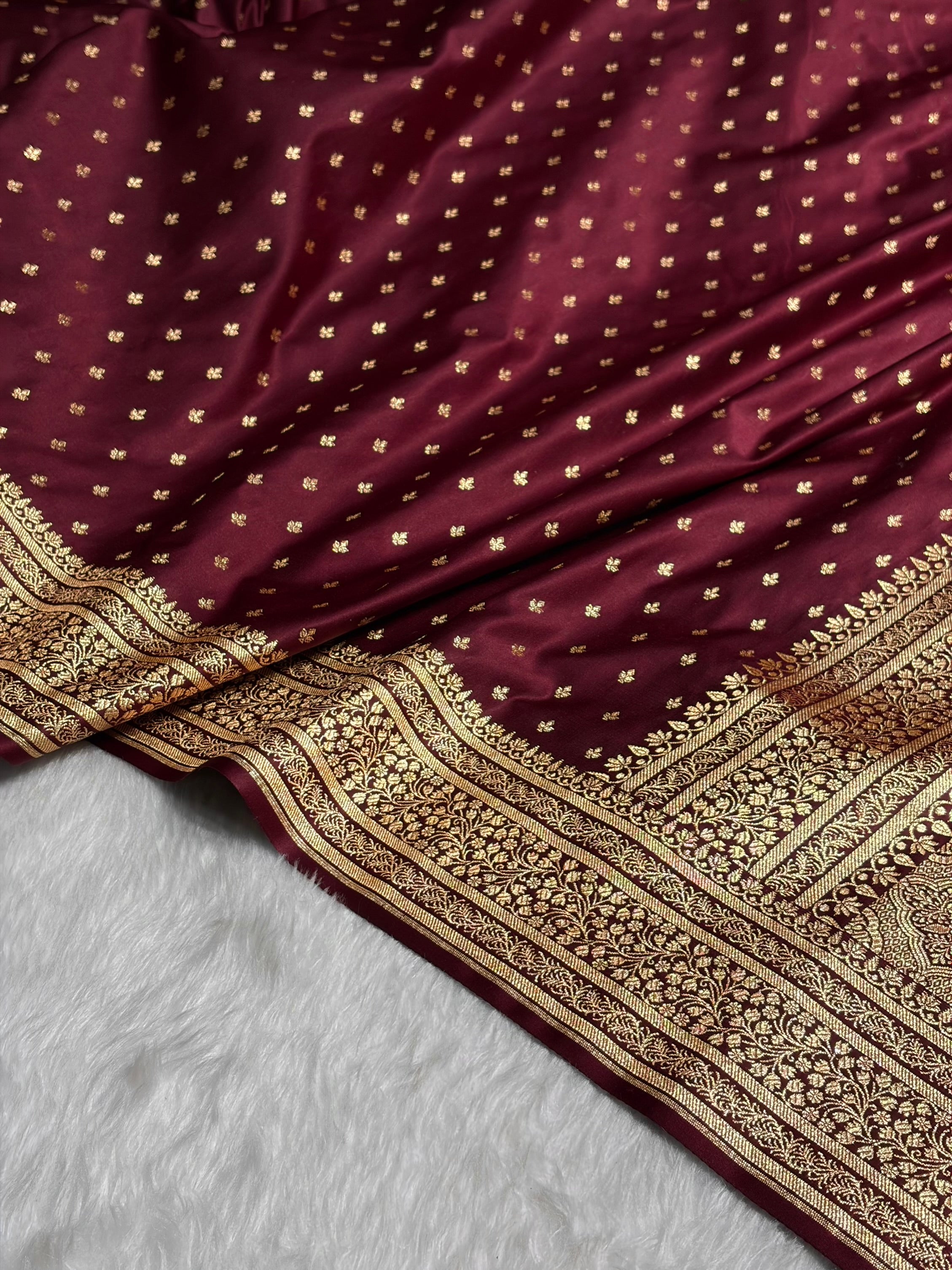 Banarasi Satin Katan Saree in Garnet Shades SK88