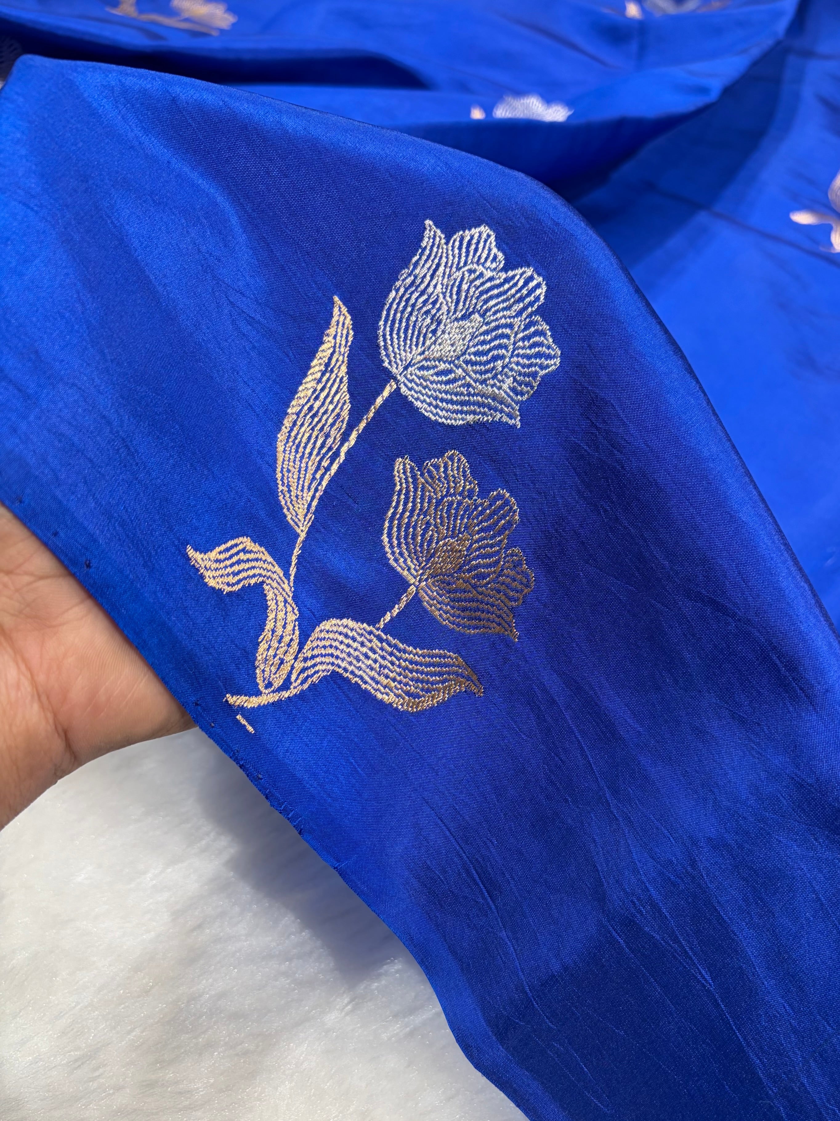 Royal Blue Shades Meena Boota Handwoven Paper Silk RM-35