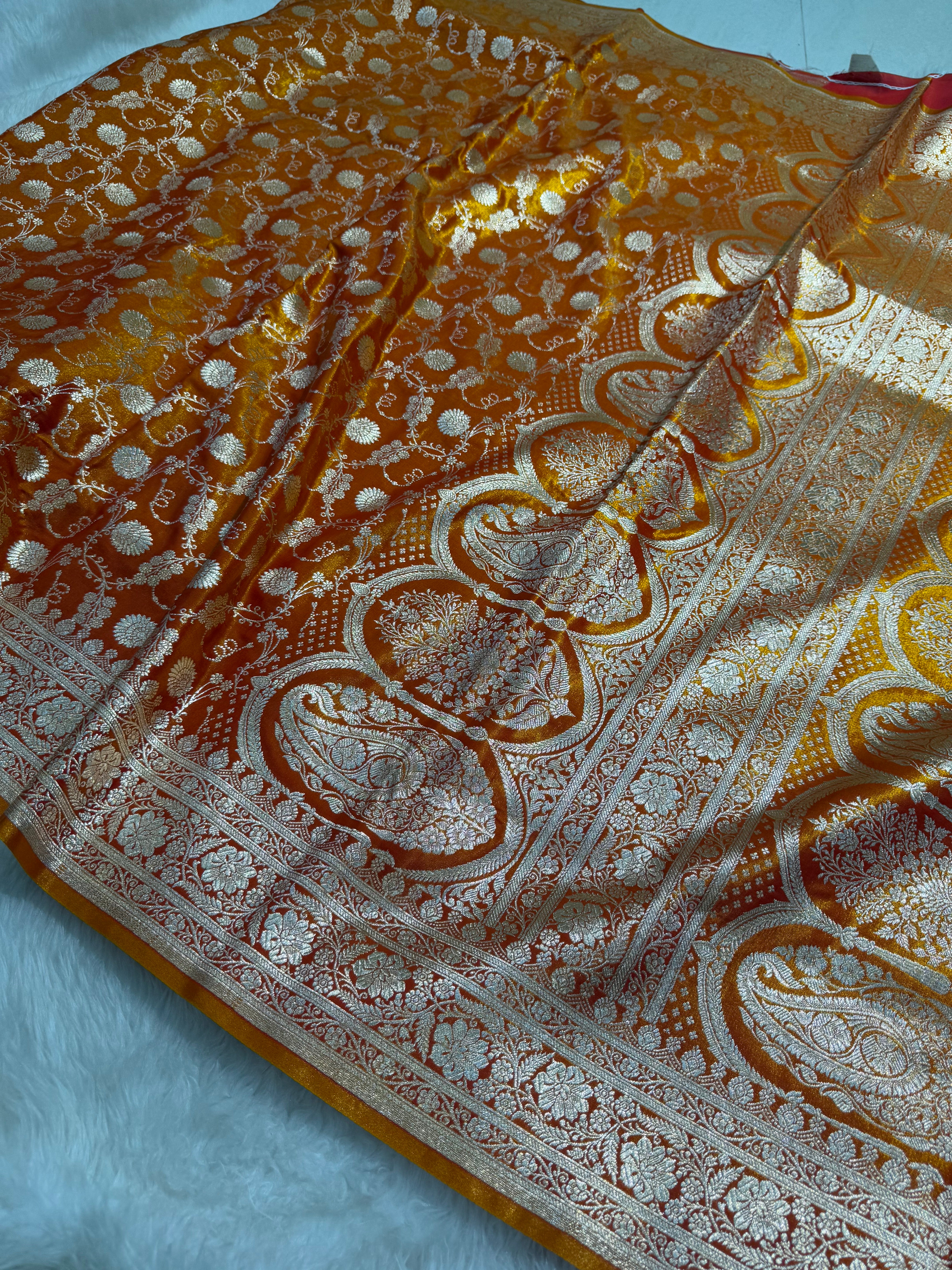 Light Wight Satin Silk Jaal in Fire Gold Shades SS17