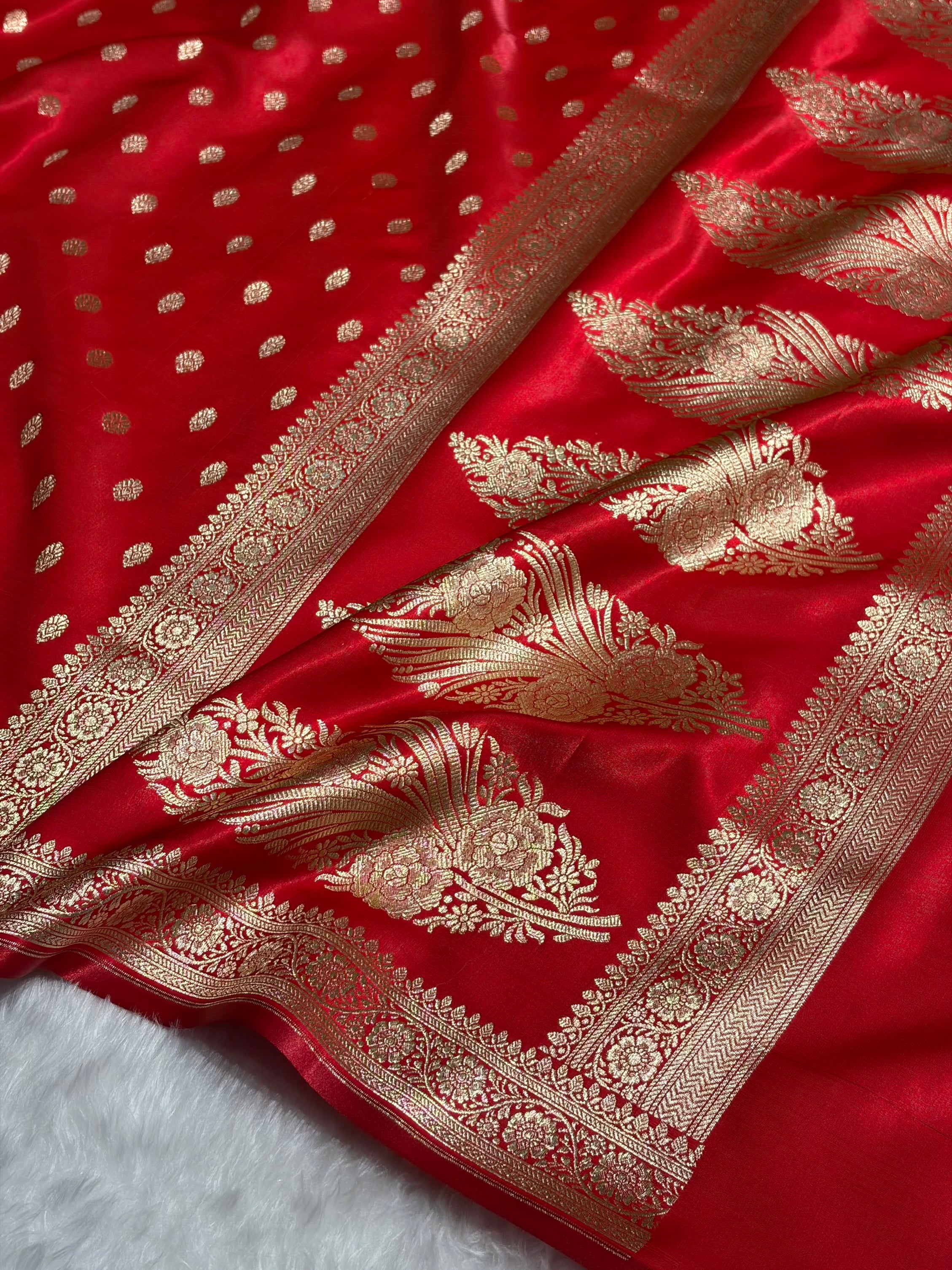 Red Shades Banarasi Satin Silk Saree SS36