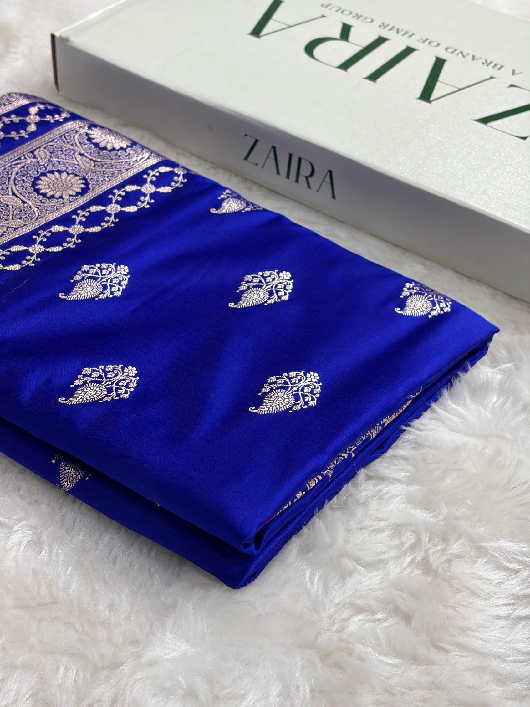 Royal Blue Shades Banarasi Boota Pattern Floral Mashru Silk Saree MSM-114