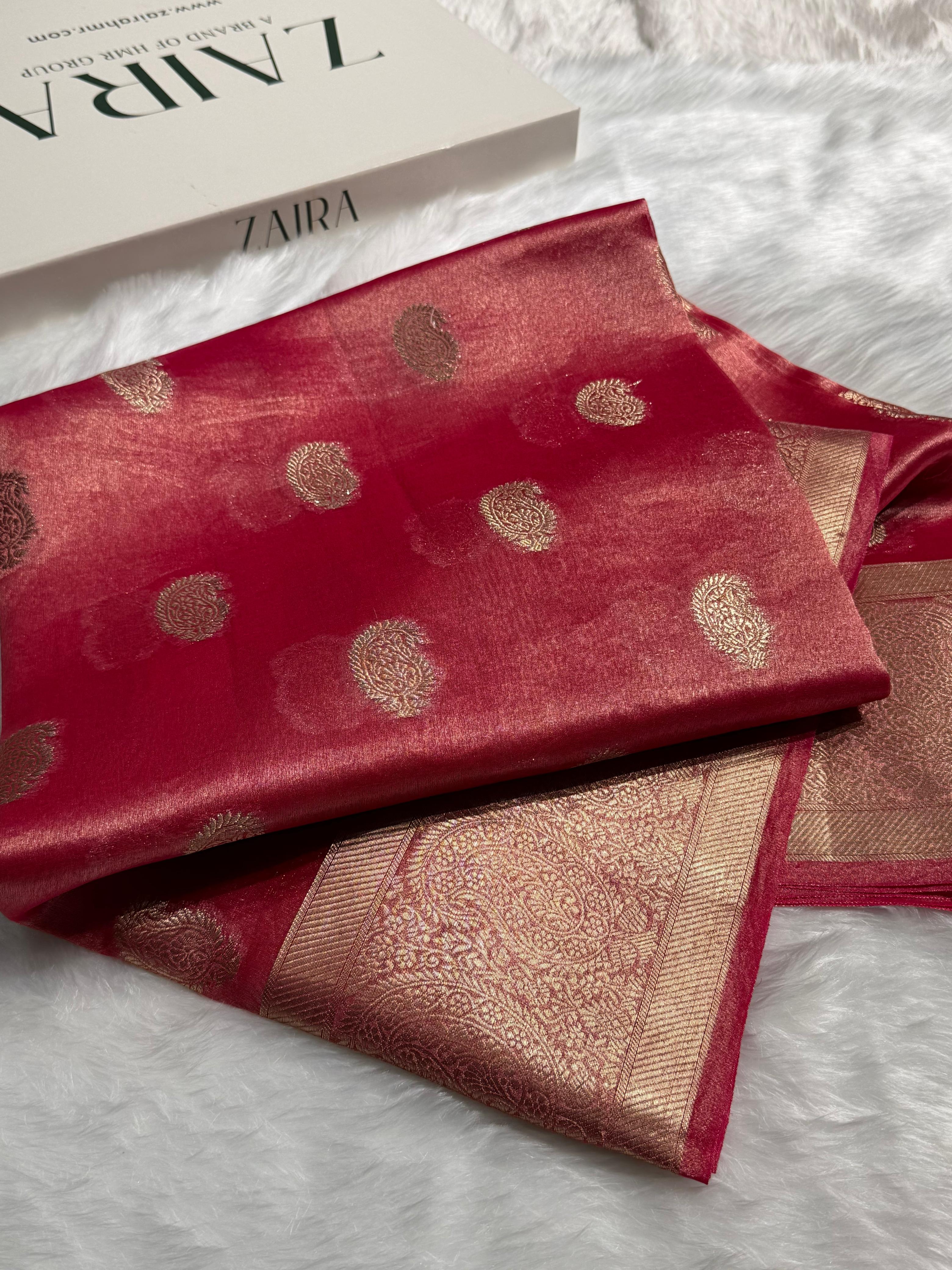 Pastel Pink Floral Shades Pure Tissue Kora Silk Saree TKC-01