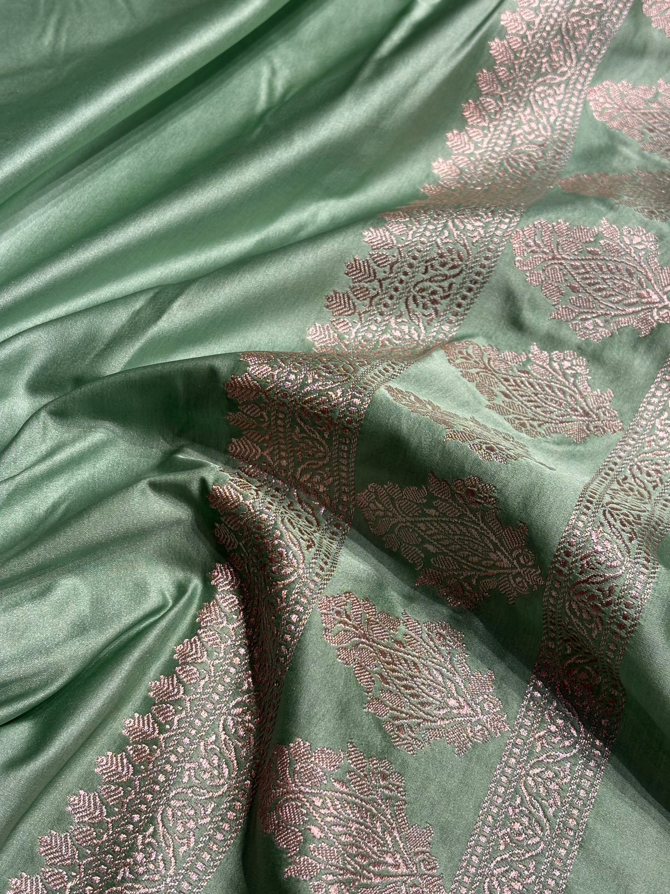 Sea Green Boota Motif Mashru Silk Saree