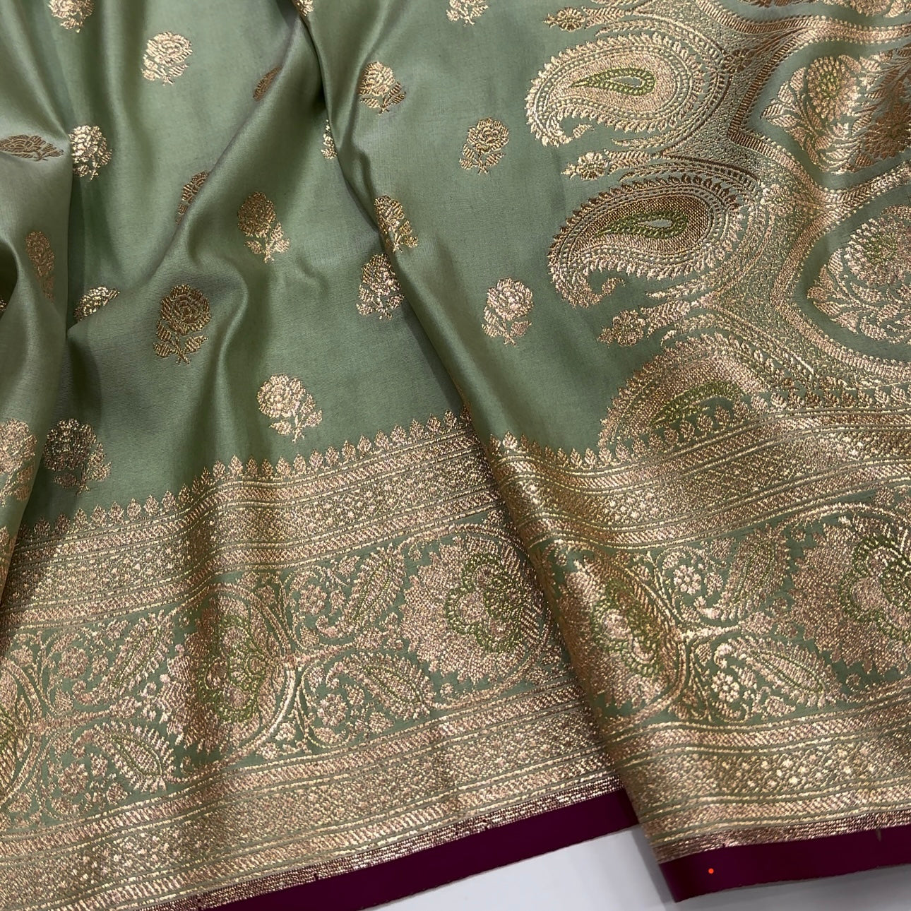 Floral boota Satin katan Silk Saree In Pista Shades SK12