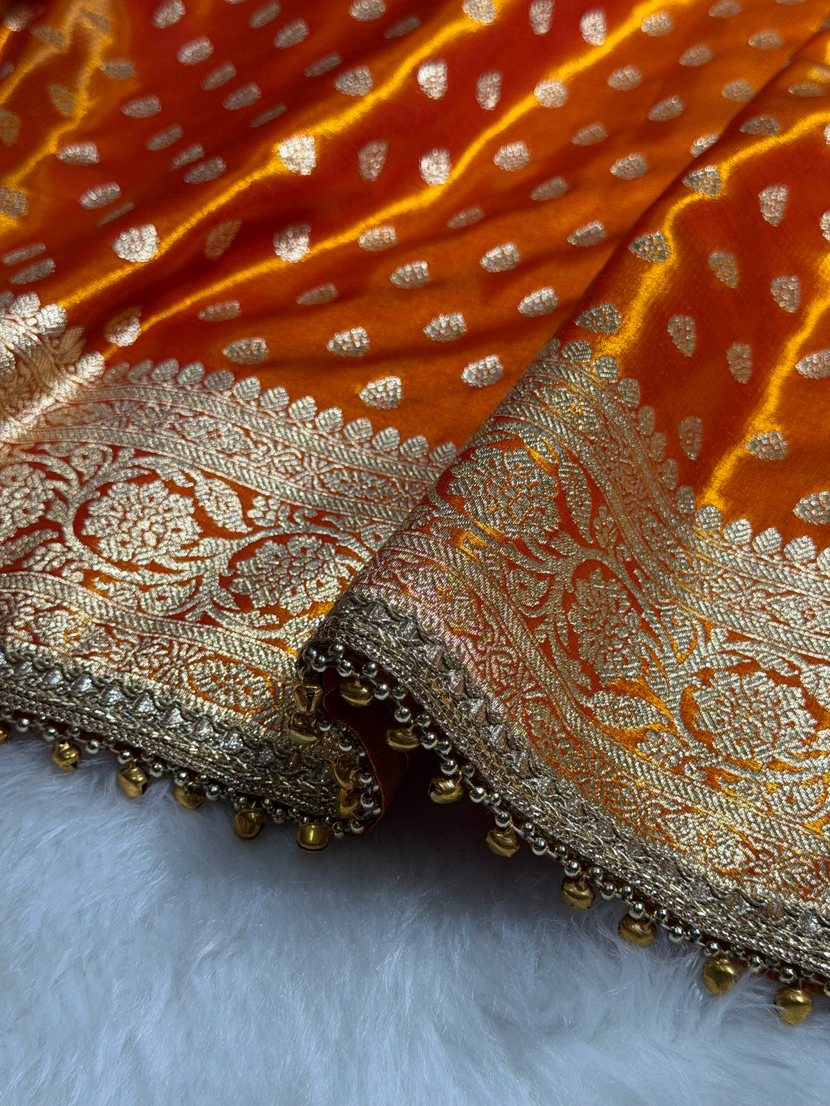Gold Shades Satin Silk Banarasi Saree X Ghongroo SS01xG