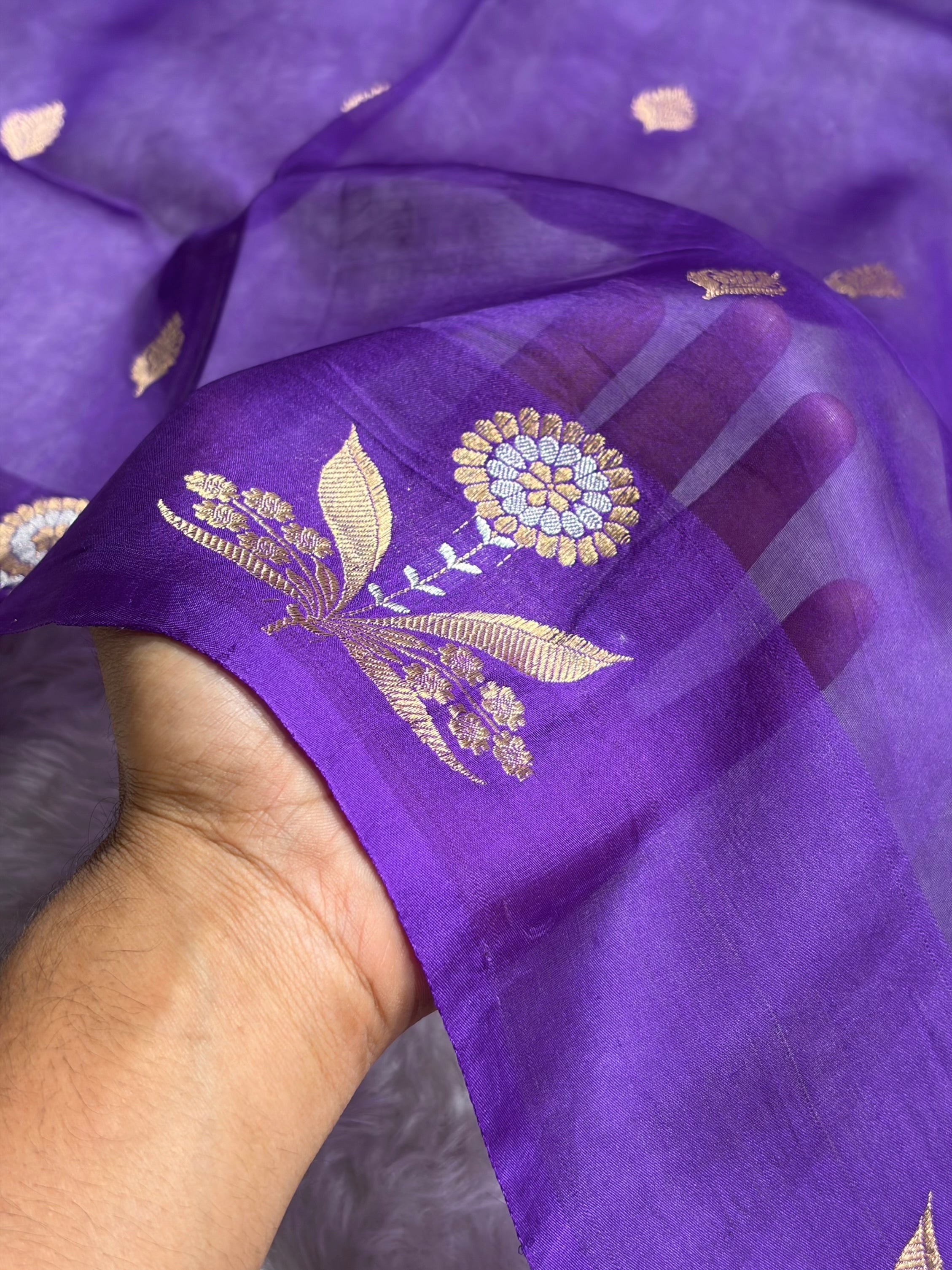 Banarasi Pure Organza Purple Shades With Minakari Banarasi Silk Saree PO-45