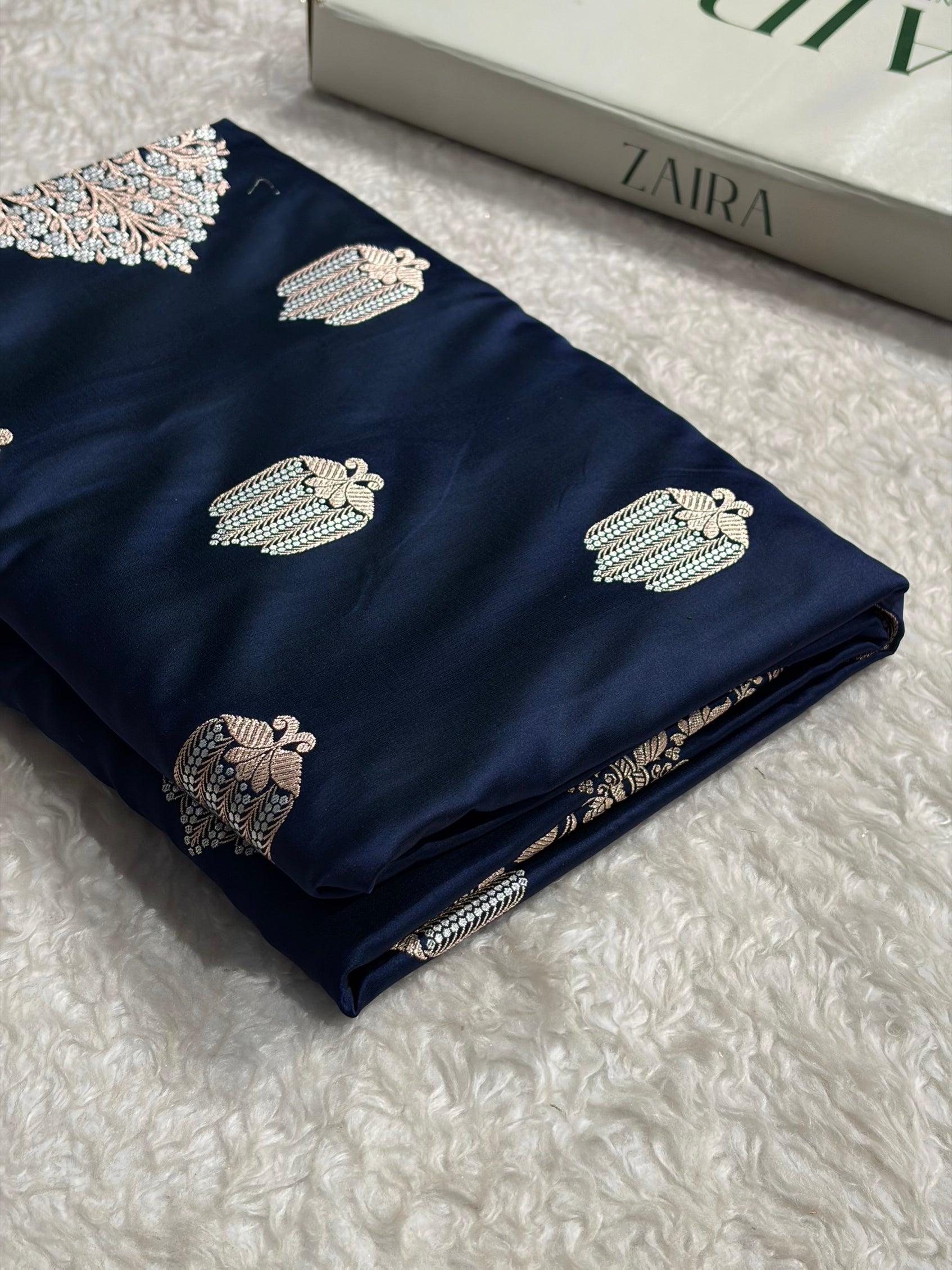 German Blue Shades Banarasi Boota Pattern Minakari Floral Mashru Silk Saree MSM-122