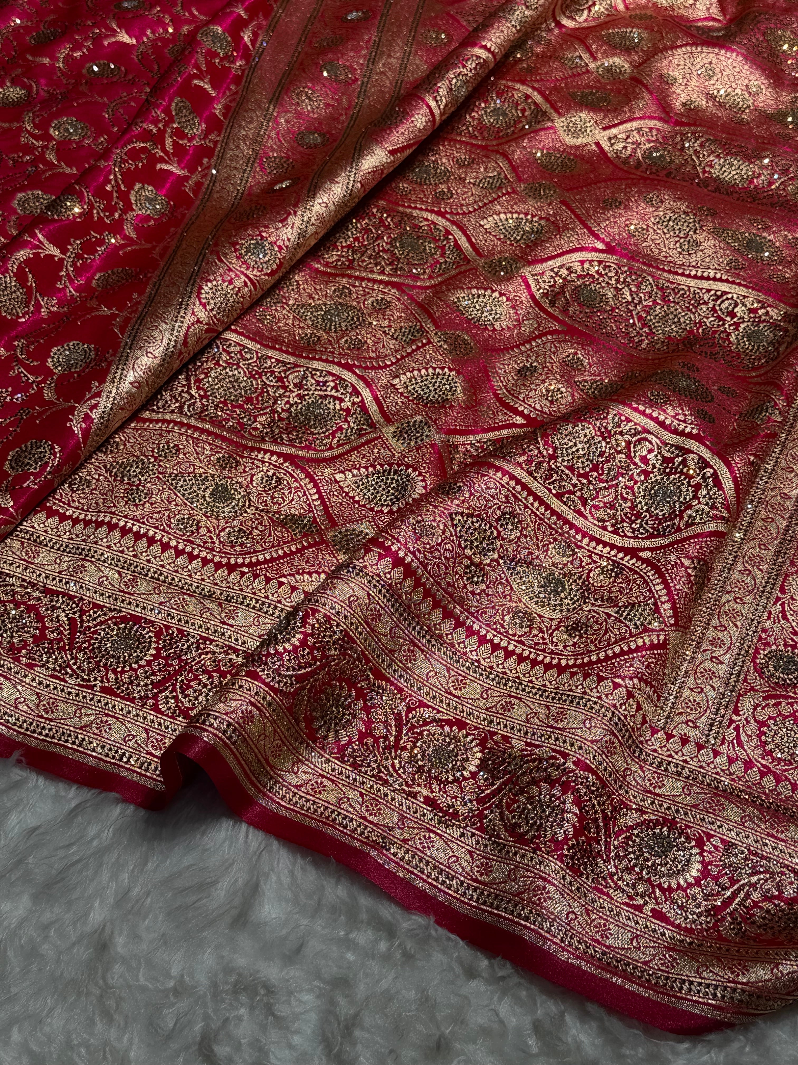 Banarasi Bridal Rani Pink Jaal with Swarovski Stone BSS13 (E)